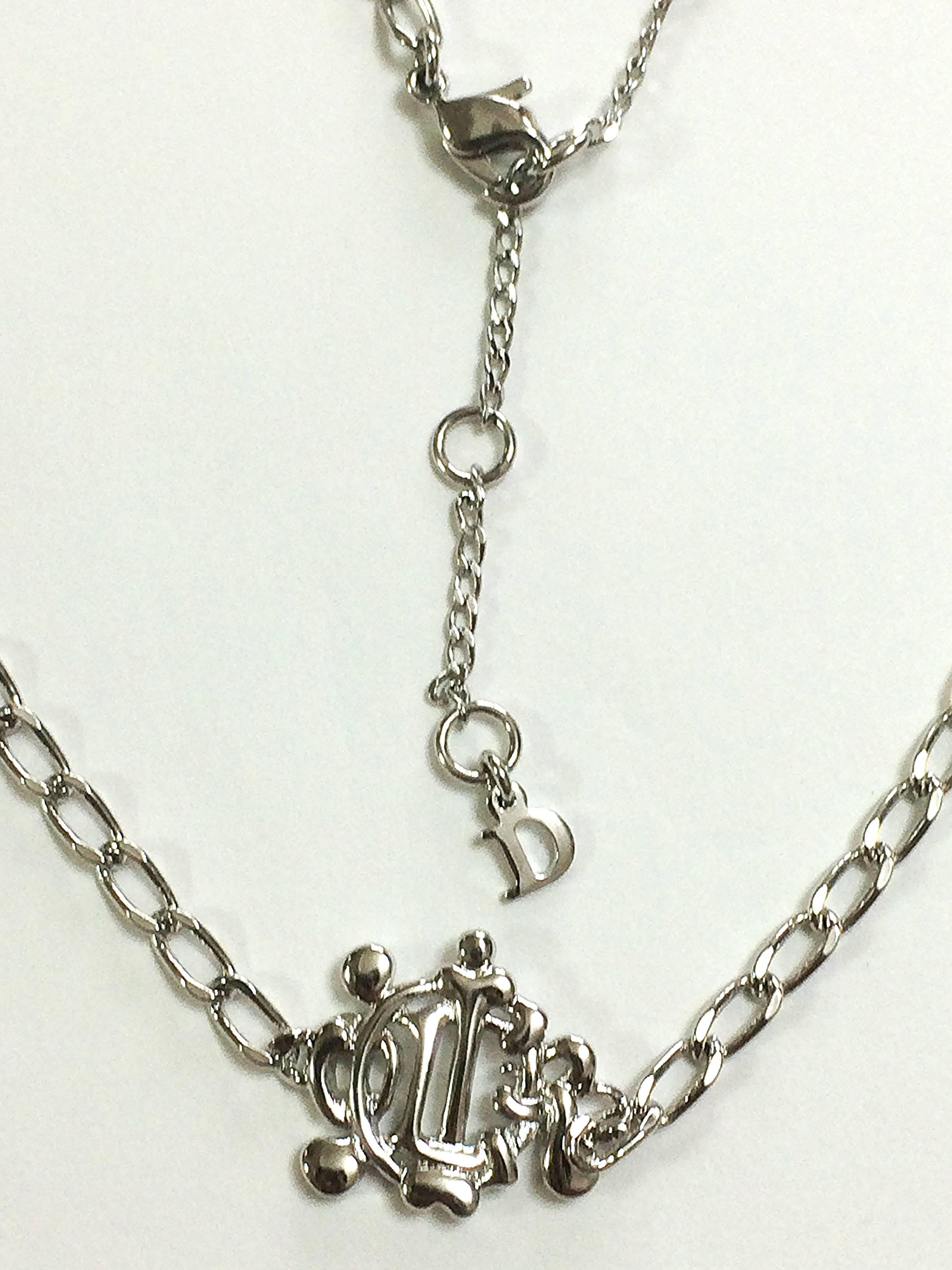 Women's MINT. Vintage Christian Dior silver tone chain necklace with logo motif top. For Sale