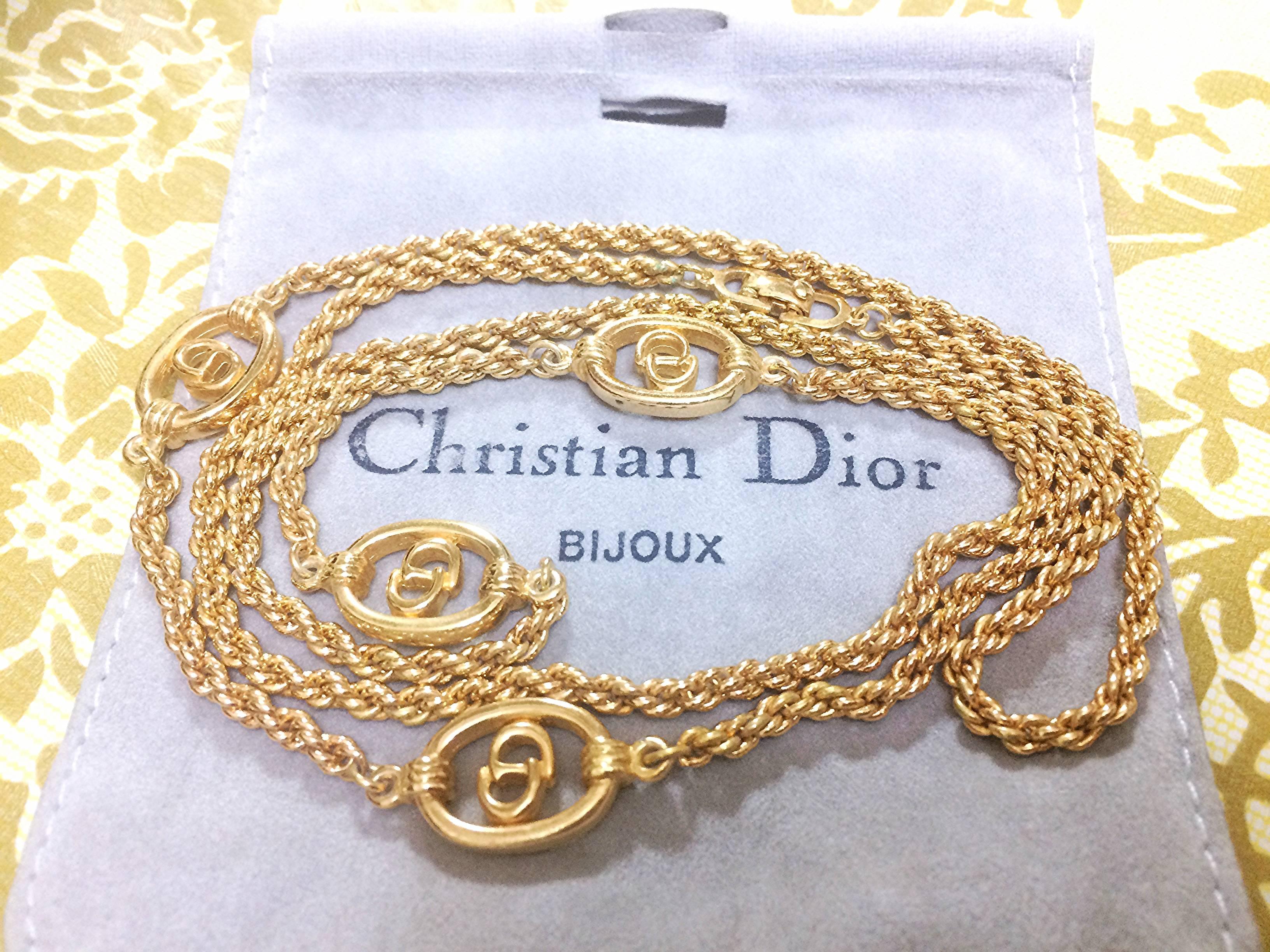 Vintage Christian Dior golden long chain long necklace with CD charms. For gift 1