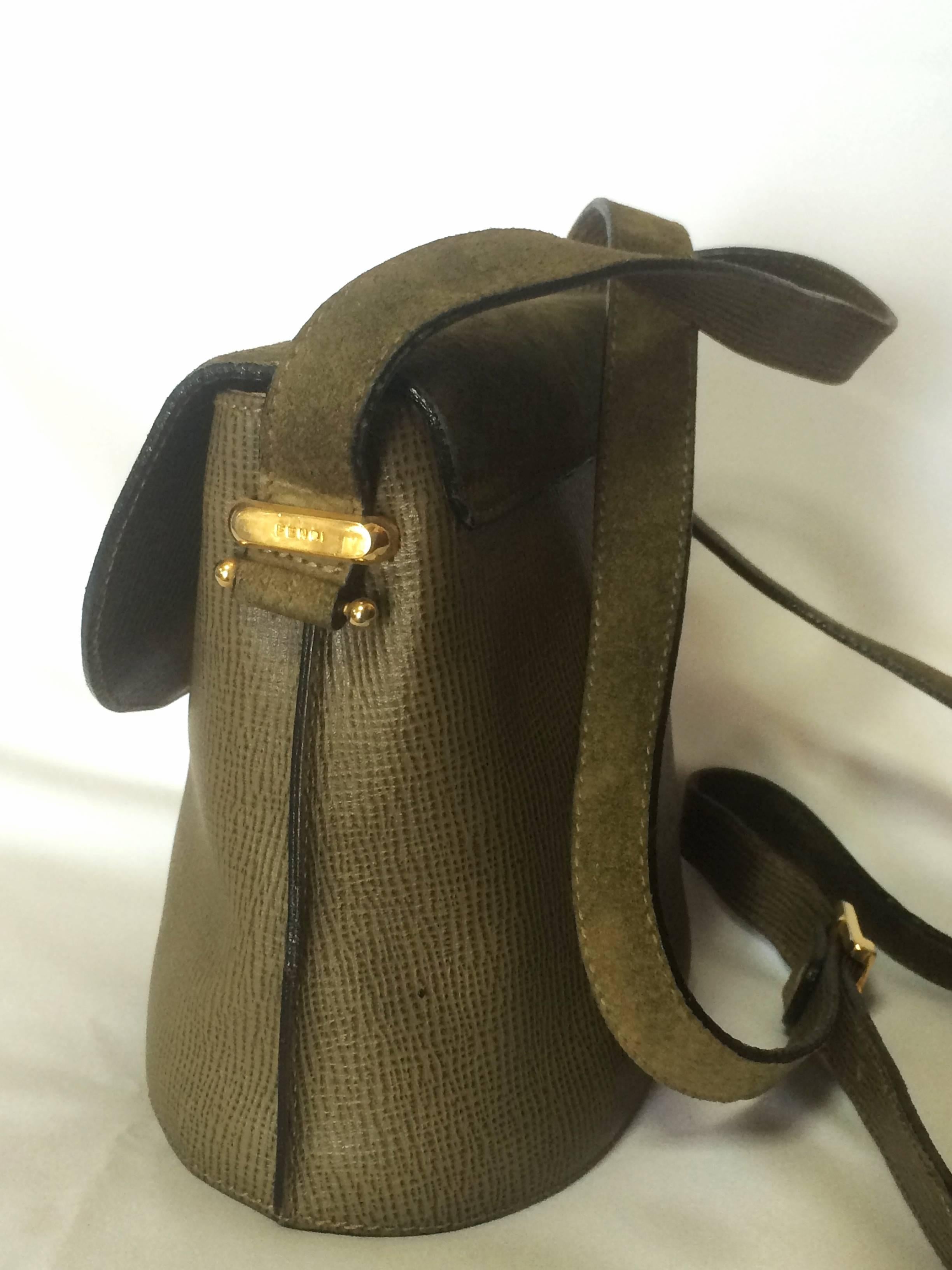 Beige Vintage FENDI khaki green grained and pigskin suede leather combo mini  bag.