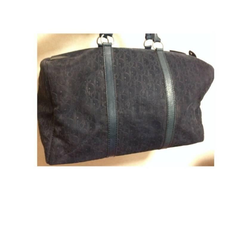 Black Vintage Christian Dior Bagages navy genuine suede leather travel duffle bag For Sale