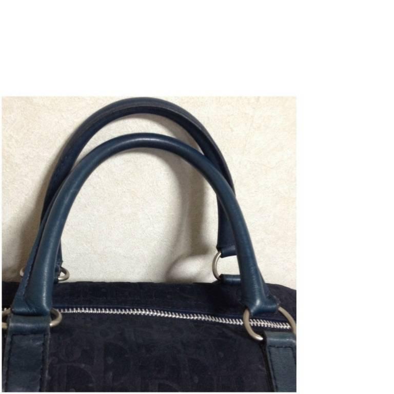 Vintage Christian Dior Bagages navy genuine suede leather travel duffle bag For Sale 1