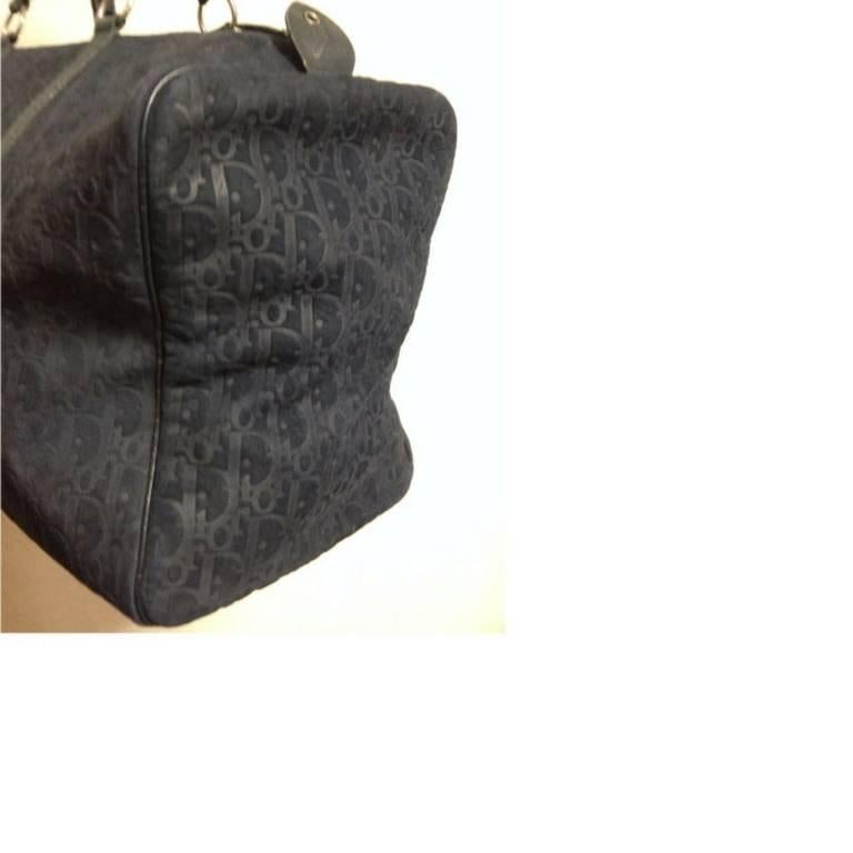 Vintage Christian Dior Bagages navy genuine suede leather travel duffle bag For Sale 2