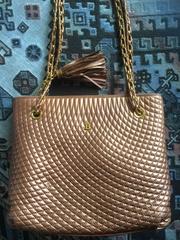 Vintage Bally bronze brown quilted leather shoulder tote bag with chain straps.