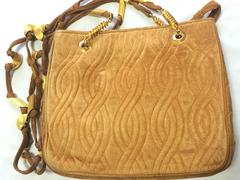 Vintage FENDI tanned brown suede bag with twist rope stitch design, long straps