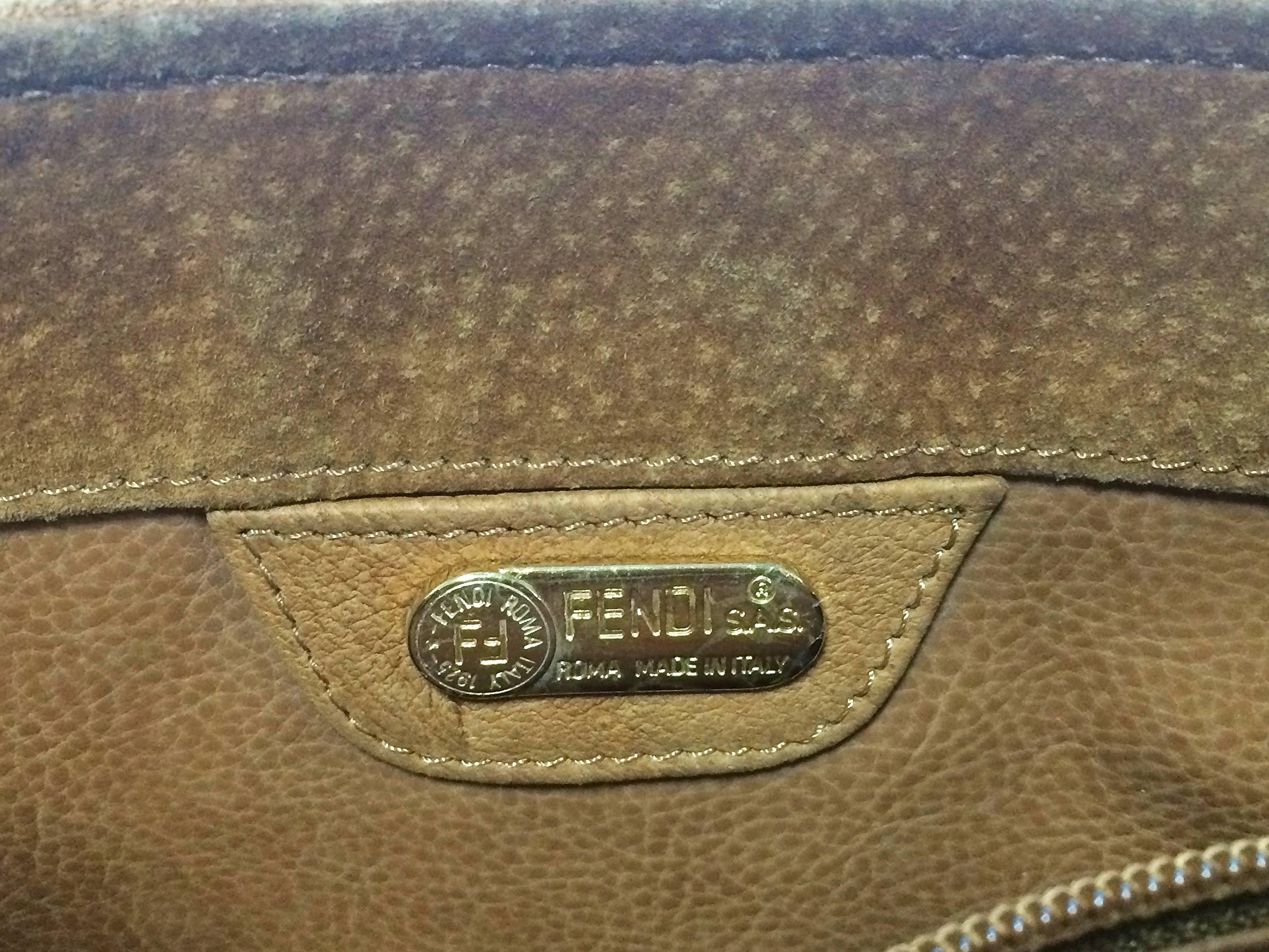 Vintage FENDI tanned brown suede bag with twist rope stitch design, long straps For Sale 1