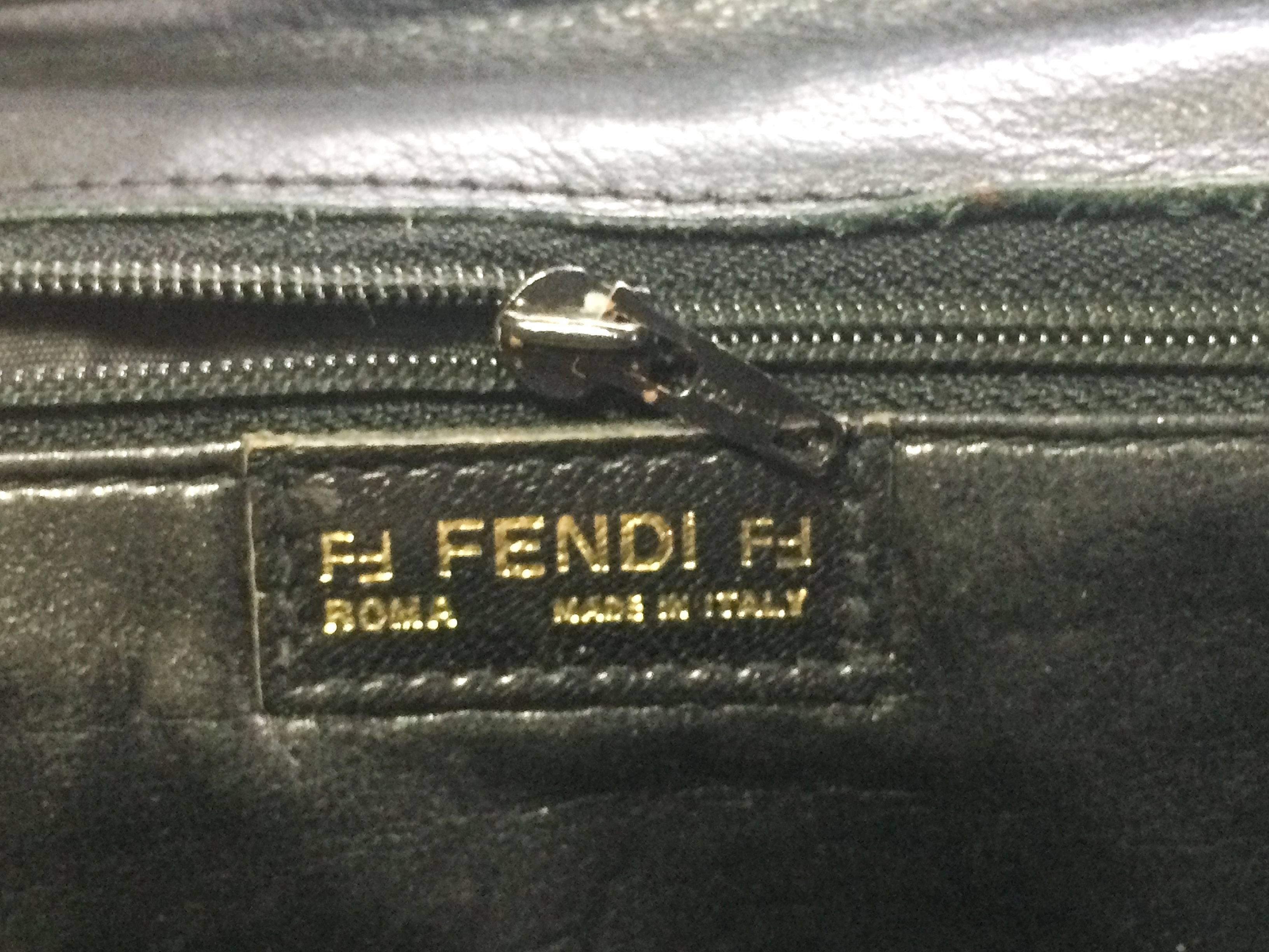 Women's 80's vintage FENDI black nappa leather shoulder purse. clutch, pouch bag