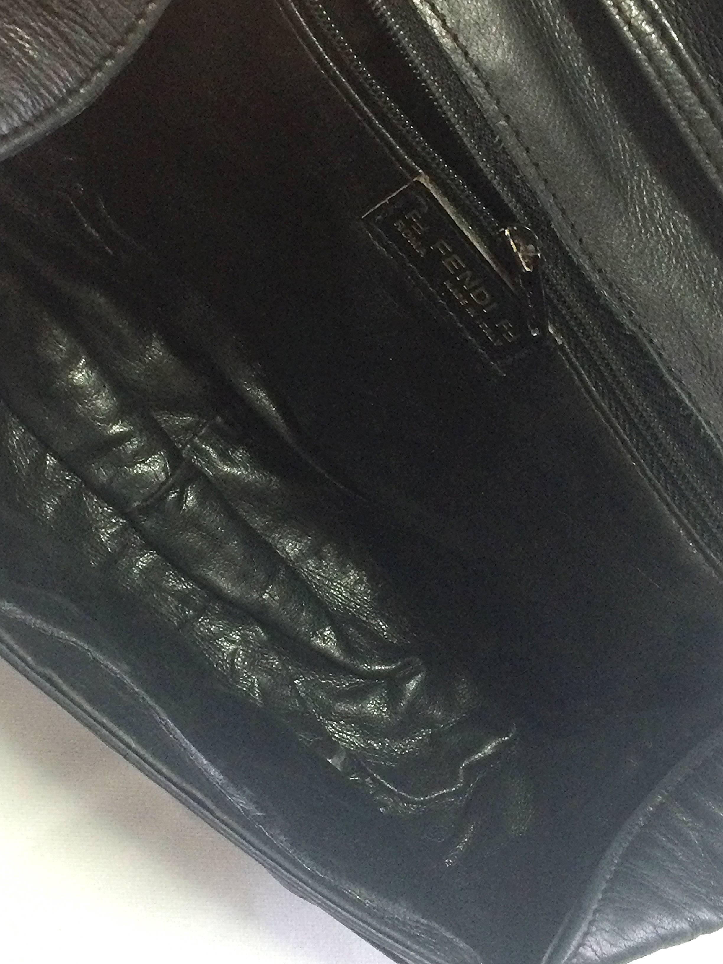 80's vintage FENDI black nappa leather shoulder purse. clutch, pouch bag 1
