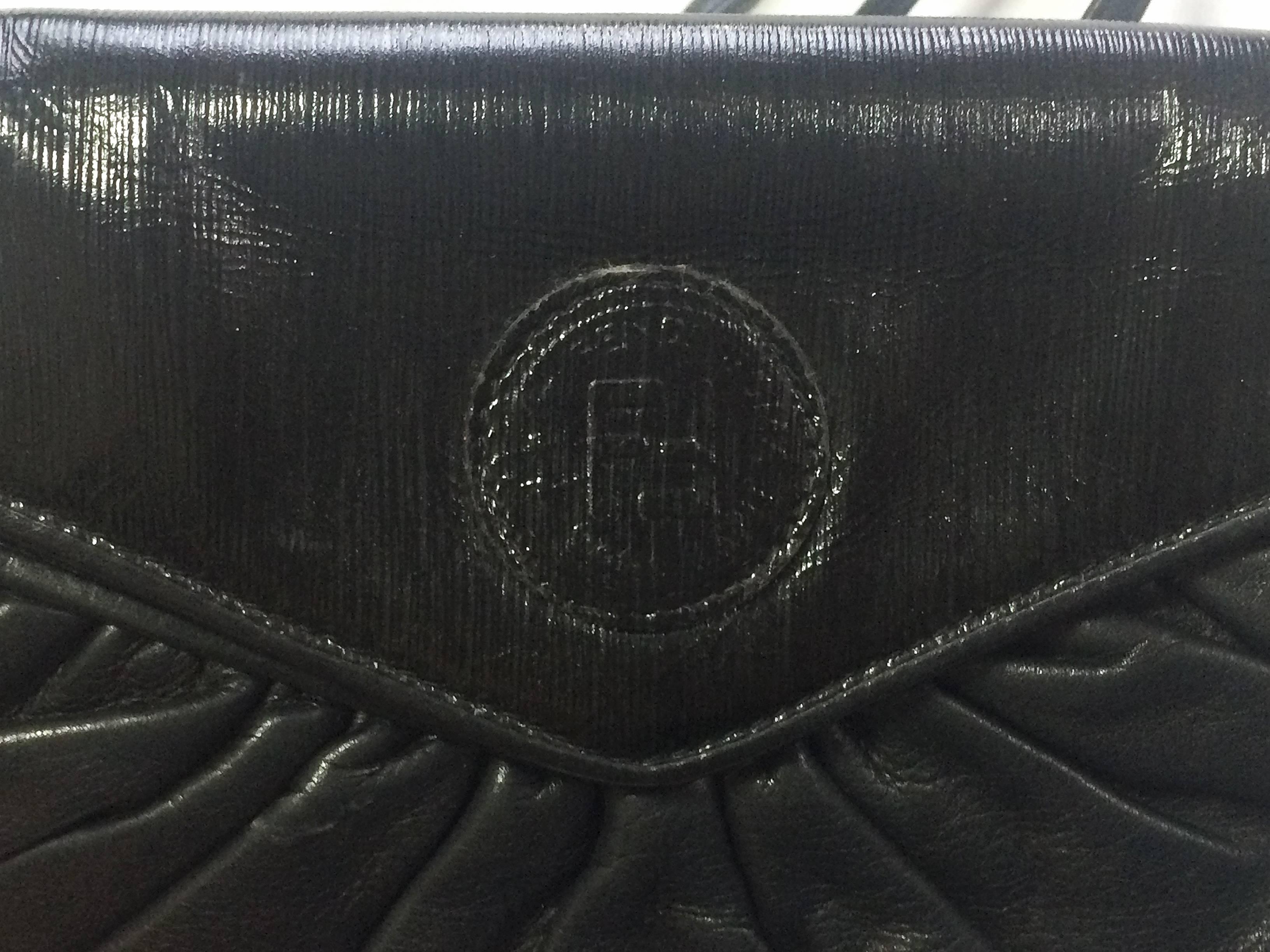 Black 80's vintage FENDI black nappa leather shoulder purse. clutch, pouch bag