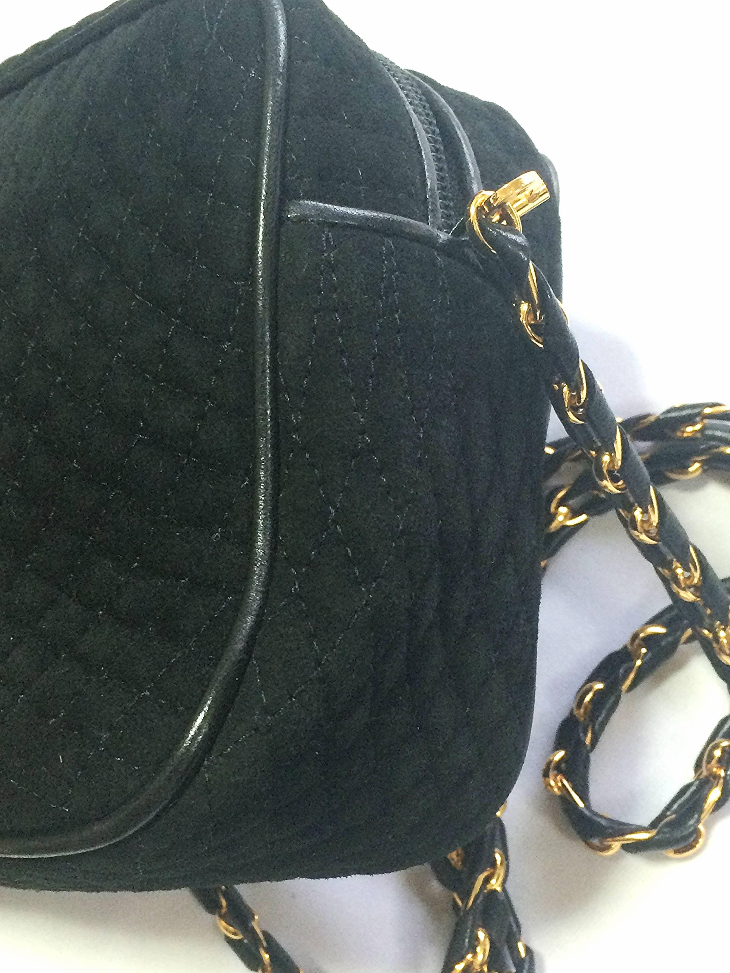 Vintage BALLY genuine black suede quilted shoulder camera bag with fringe. 1