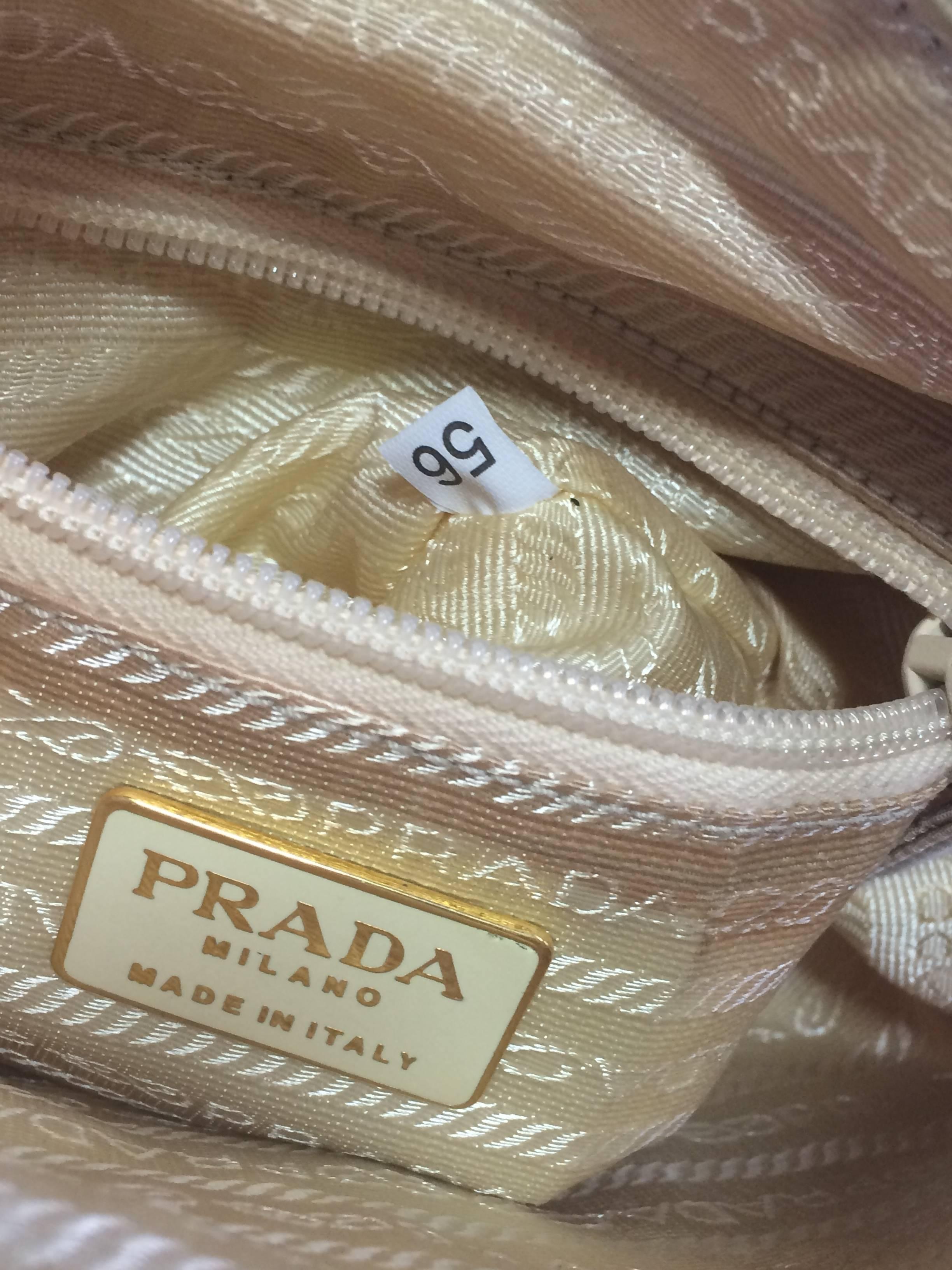 Women's Vintage Prada quilted nylon ivory beige shoulder bag with golden chain straps