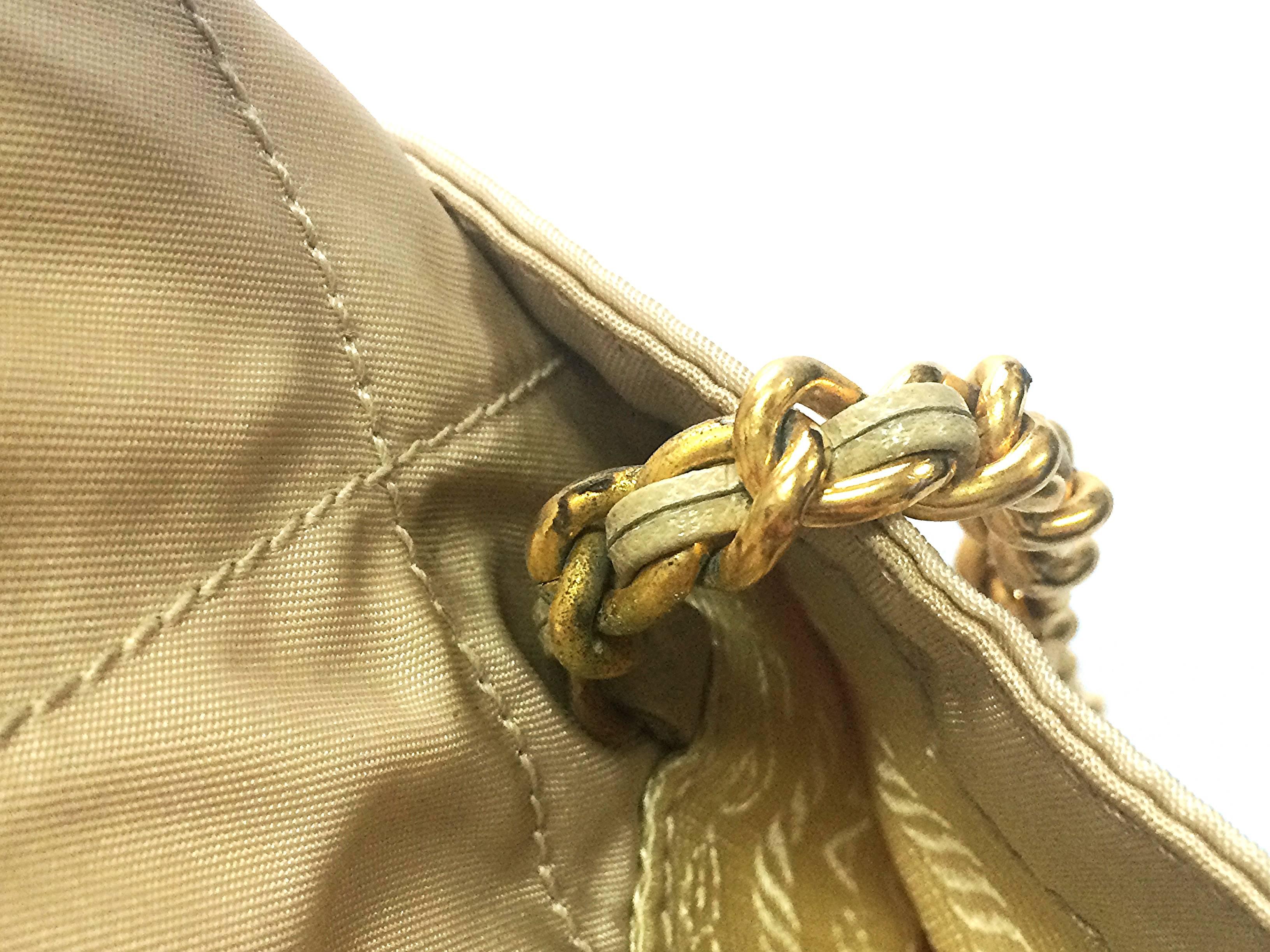 White Vintage Prada quilted nylon ivory beige shoulder bag with golden chain straps