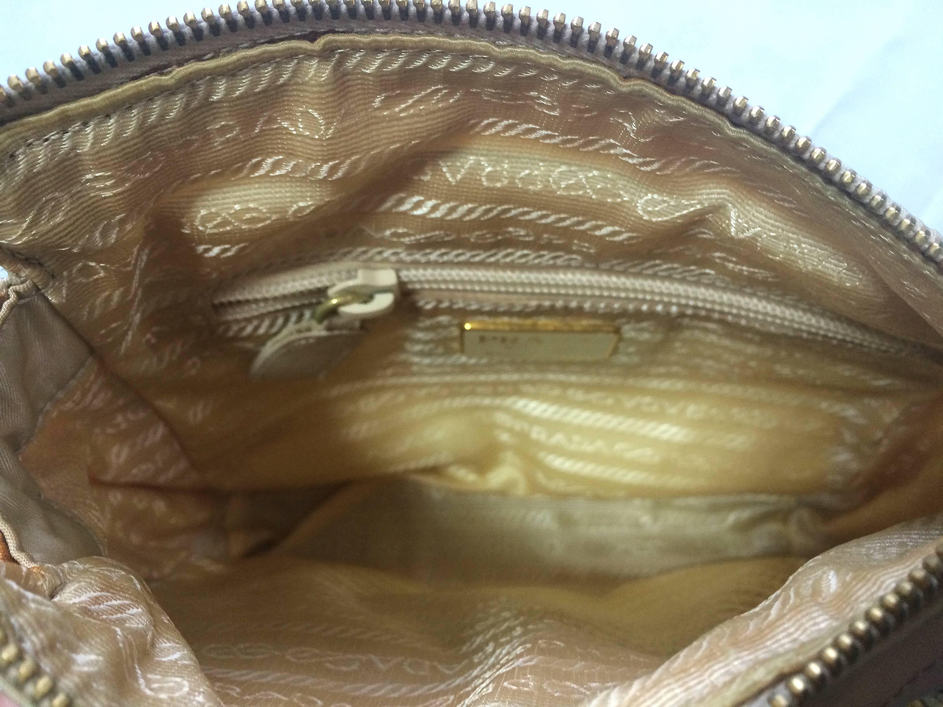 Vintage Prada quilted nylon ivory beige shoulder bag with golden chain straps 1