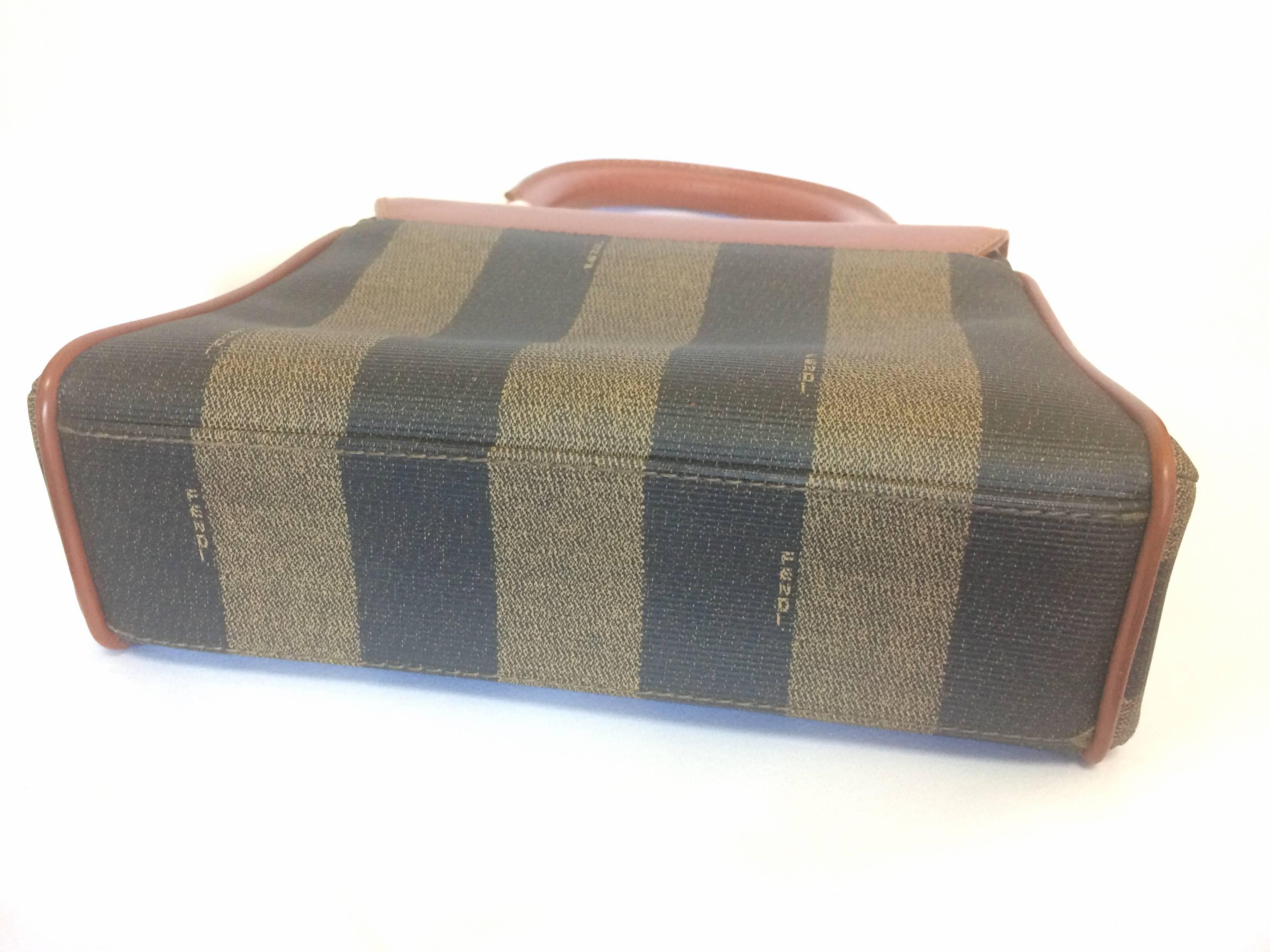 Women's or Men's Vintage FENDI kelly bag style mini handbag in pecan stripes and brown leather