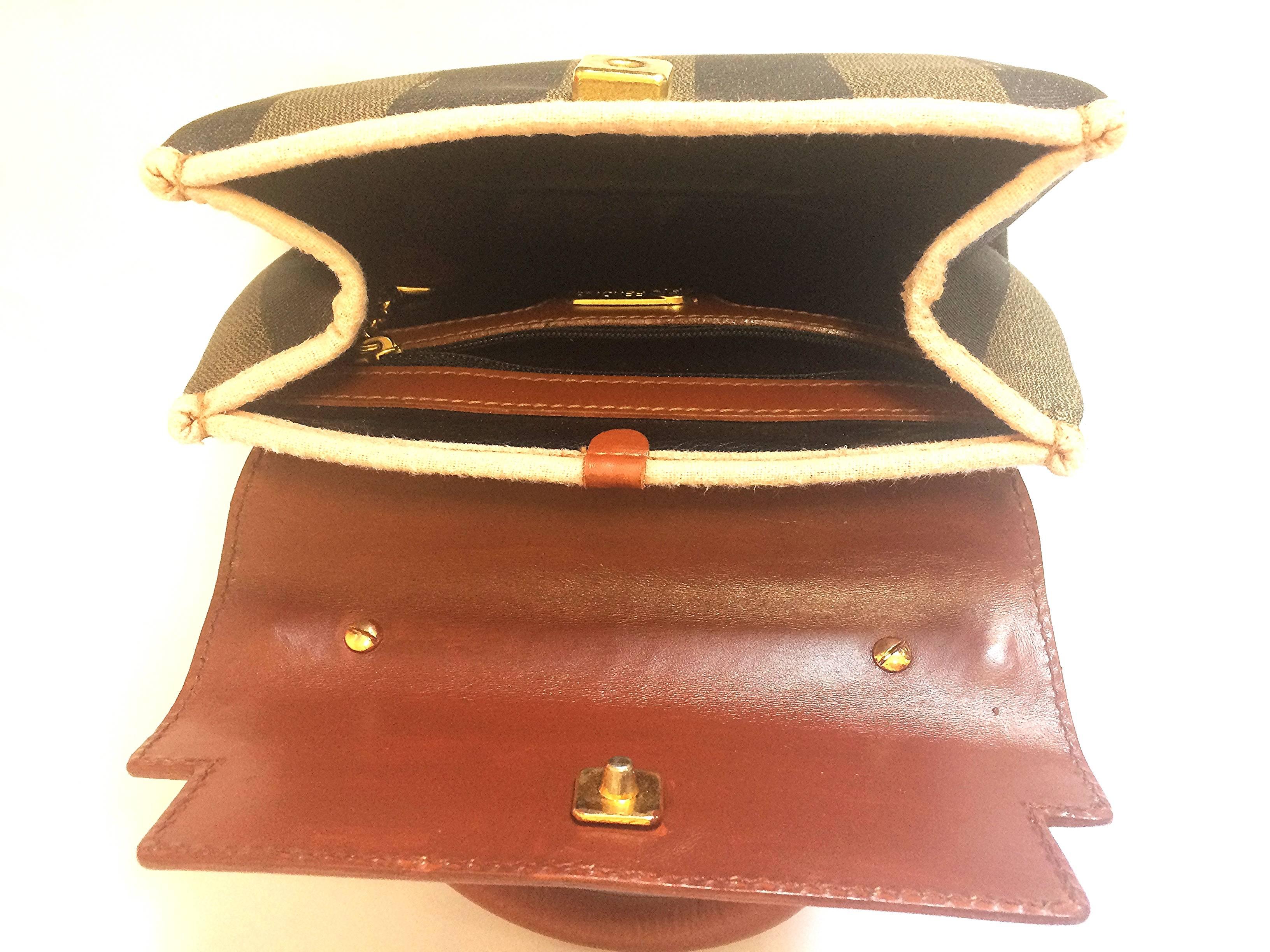 Vintage FENDI kelly bag style mini handbag in pecan stripes and brown leather 1