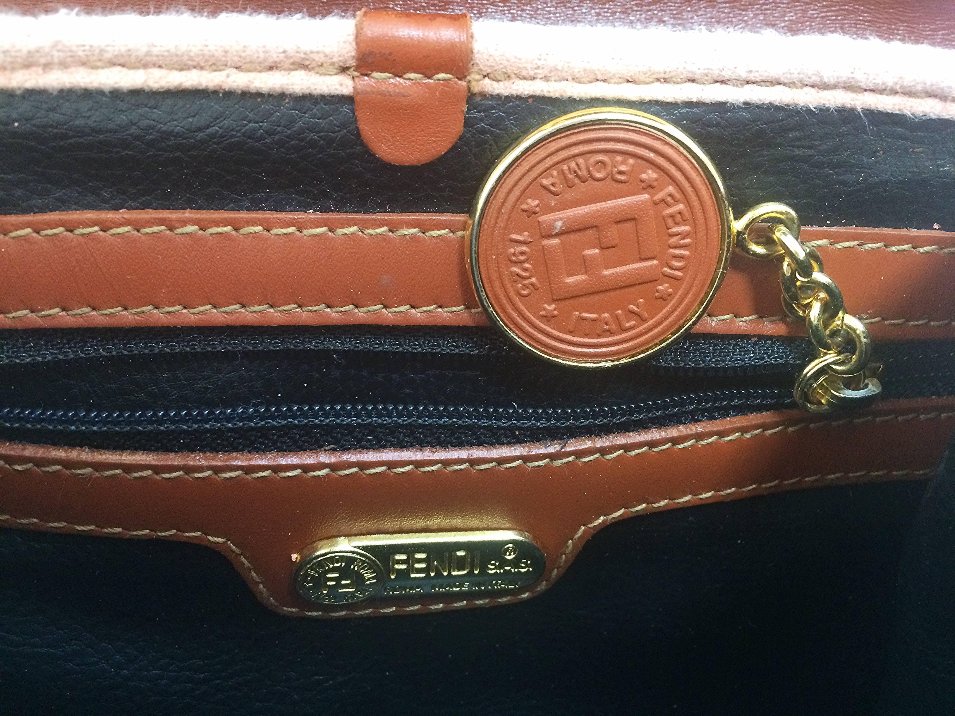 Vintage FENDI kelly bag style mini handbag in pecan stripes and brown leather 4