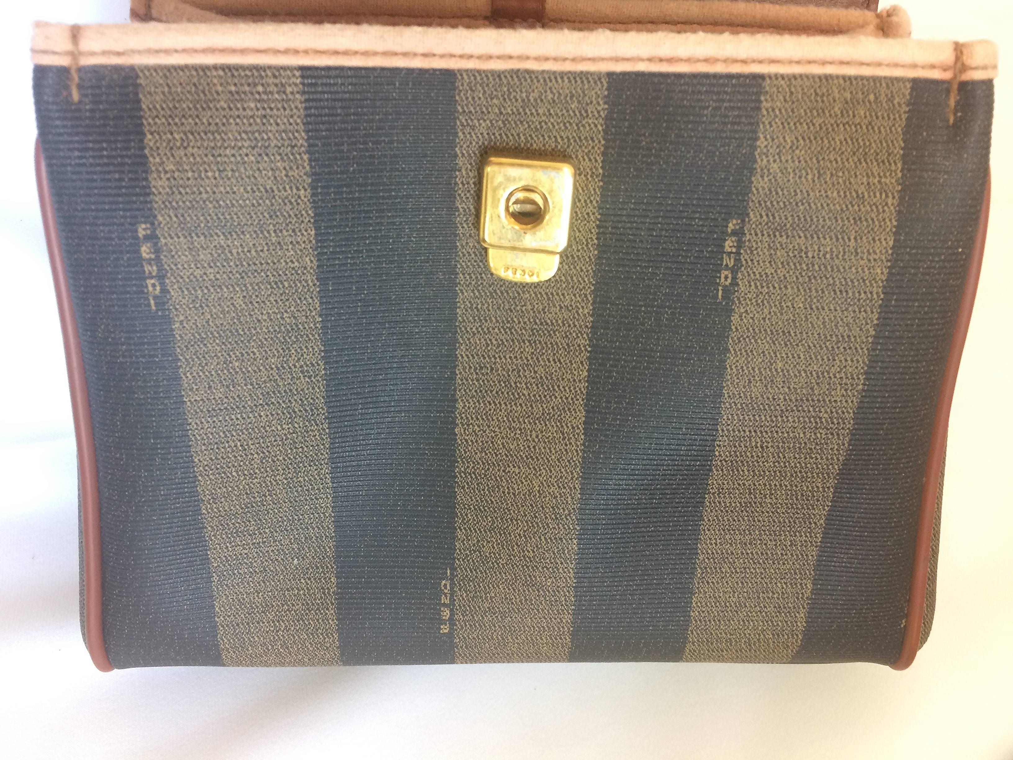 Vintage FENDI kelly bag style mini handbag in pecan stripes and brown leather 2