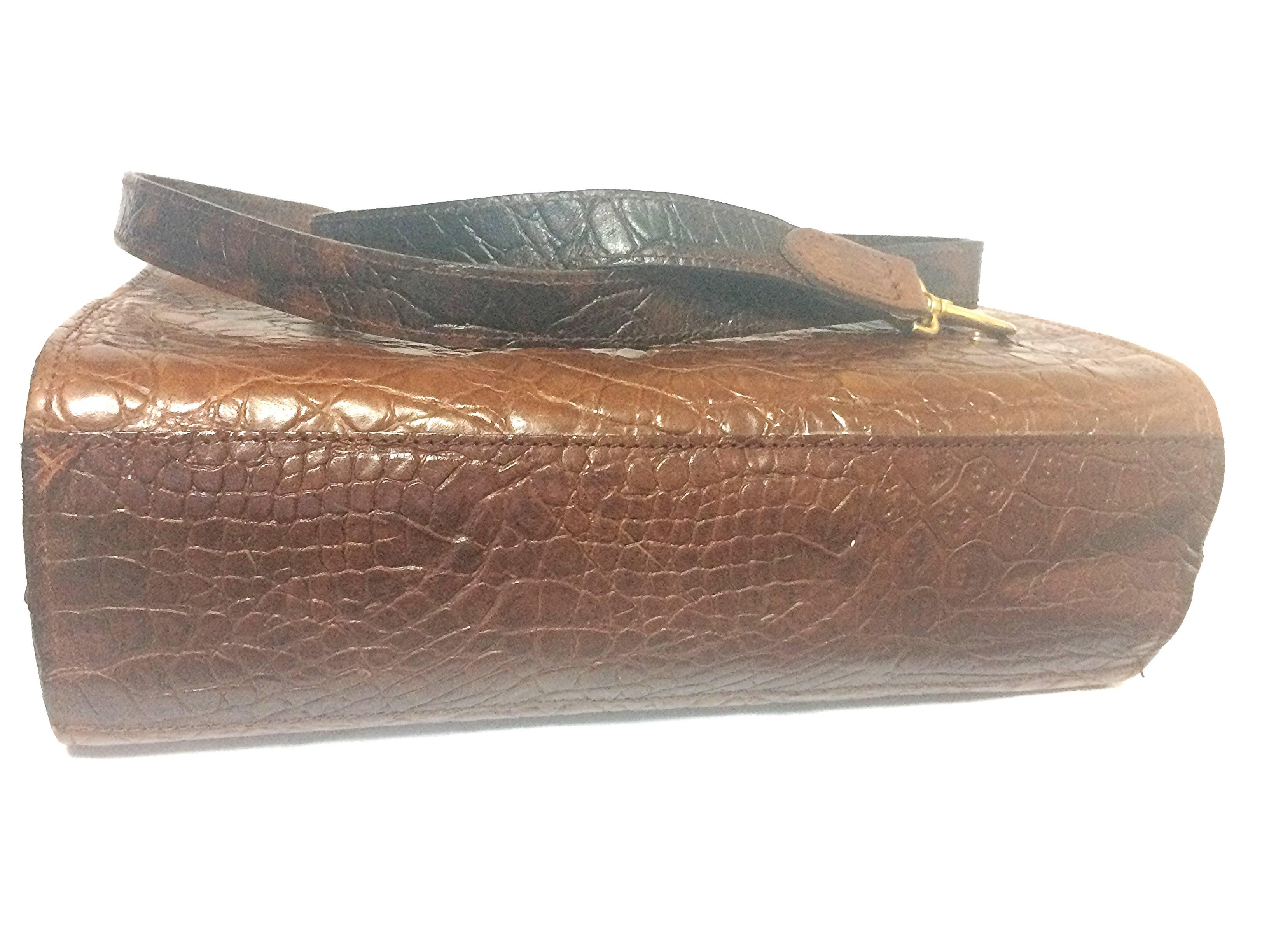 Brown Vintage Mulberry croc embossed brown Kelly bag with shoulder strap. Roger Saul. For Sale