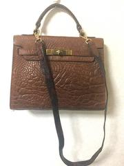 Vintage Mulberry croc embossed brown Kelly bag with shoulder strap. Roger Saul.