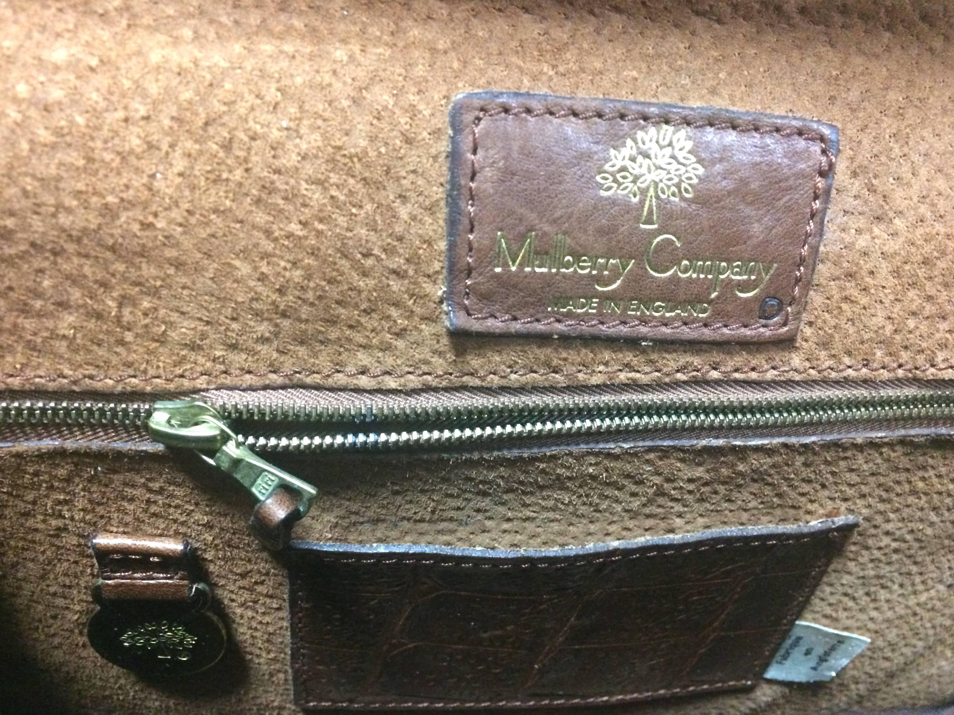 Women's Vintage Mulberry croc embossed brown Kelly bag with shoulder strap. Roger Saul. For Sale