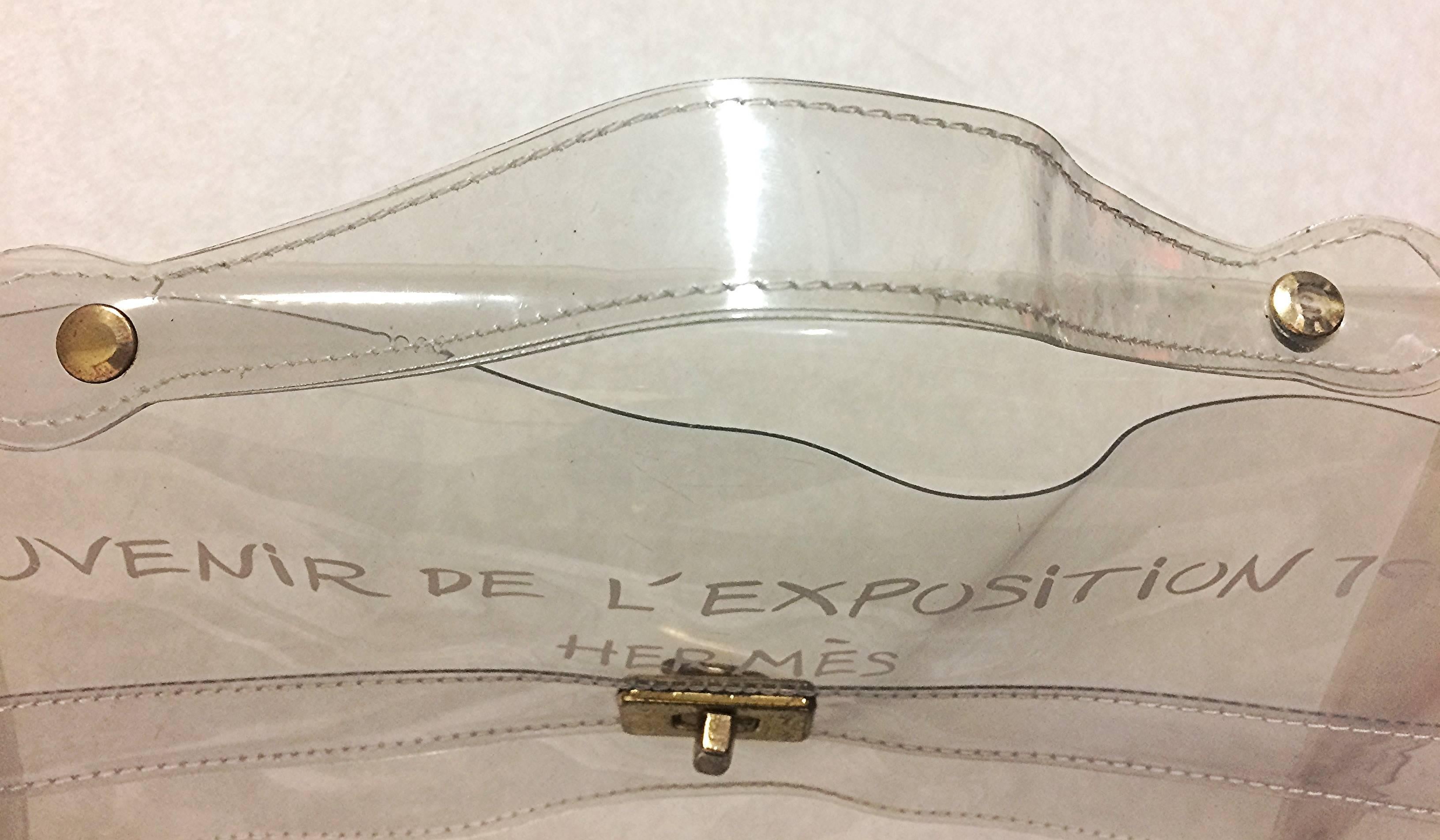 Beige Vintage Hermes a rare transparent clear vinyl Kelly bag, Japan limited Edition. 