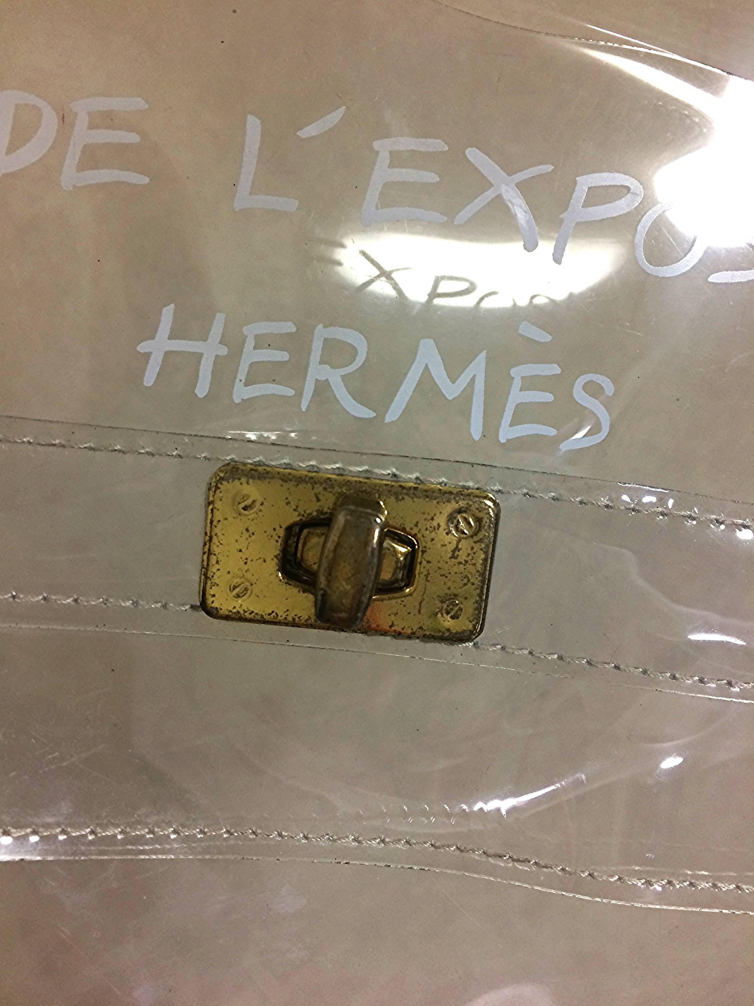 Vintage Hermes a rare transparent clear vinyl Kelly bag, Japan limited Edition.  In Fair Condition In Kashiwa, Chiba