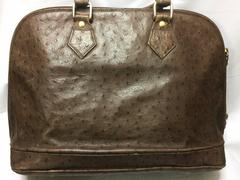 Vintage Roberta di Camerino ostrich embossed brown leather bag in Alma style