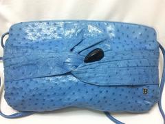 Vintage BALLY genuine blue ostrich leather shoulder bag with gathered knot, 1bow