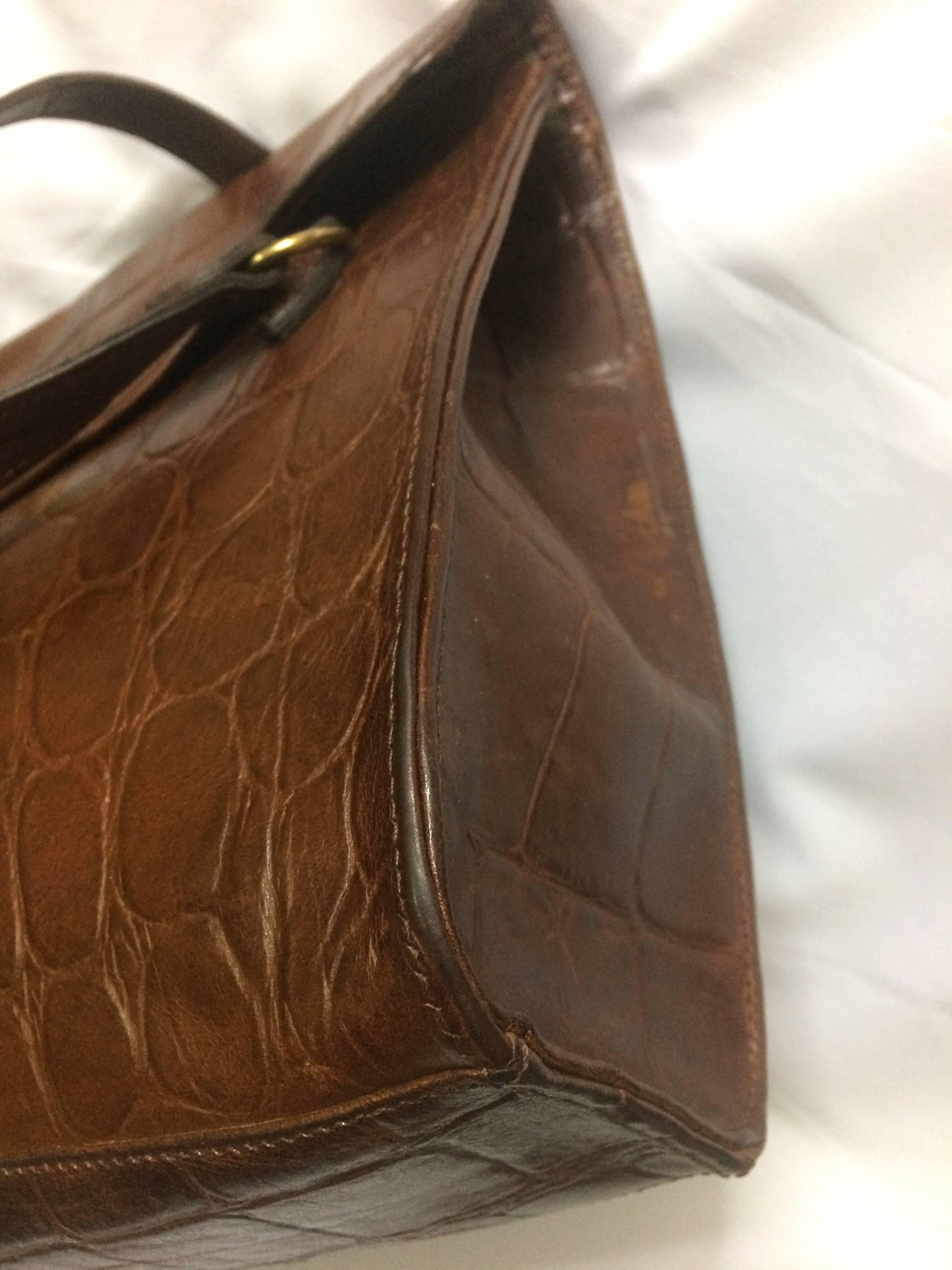Vintage Mulberry brown croc embossed brown leather shoulder tote bag. 1