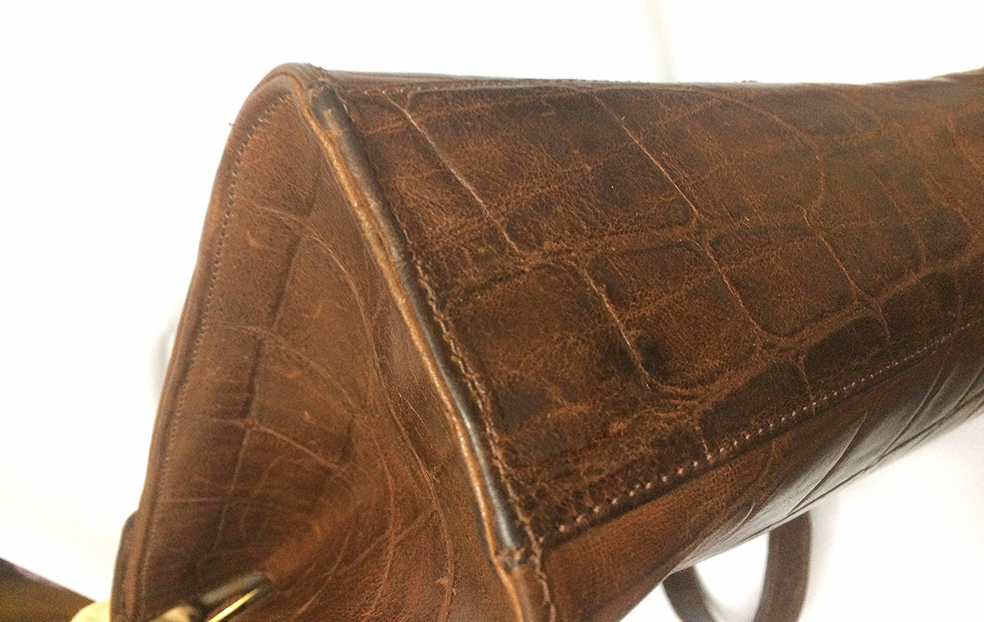 Vintage Mulberry brown croc embossed brown leather shoulder tote bag. 3