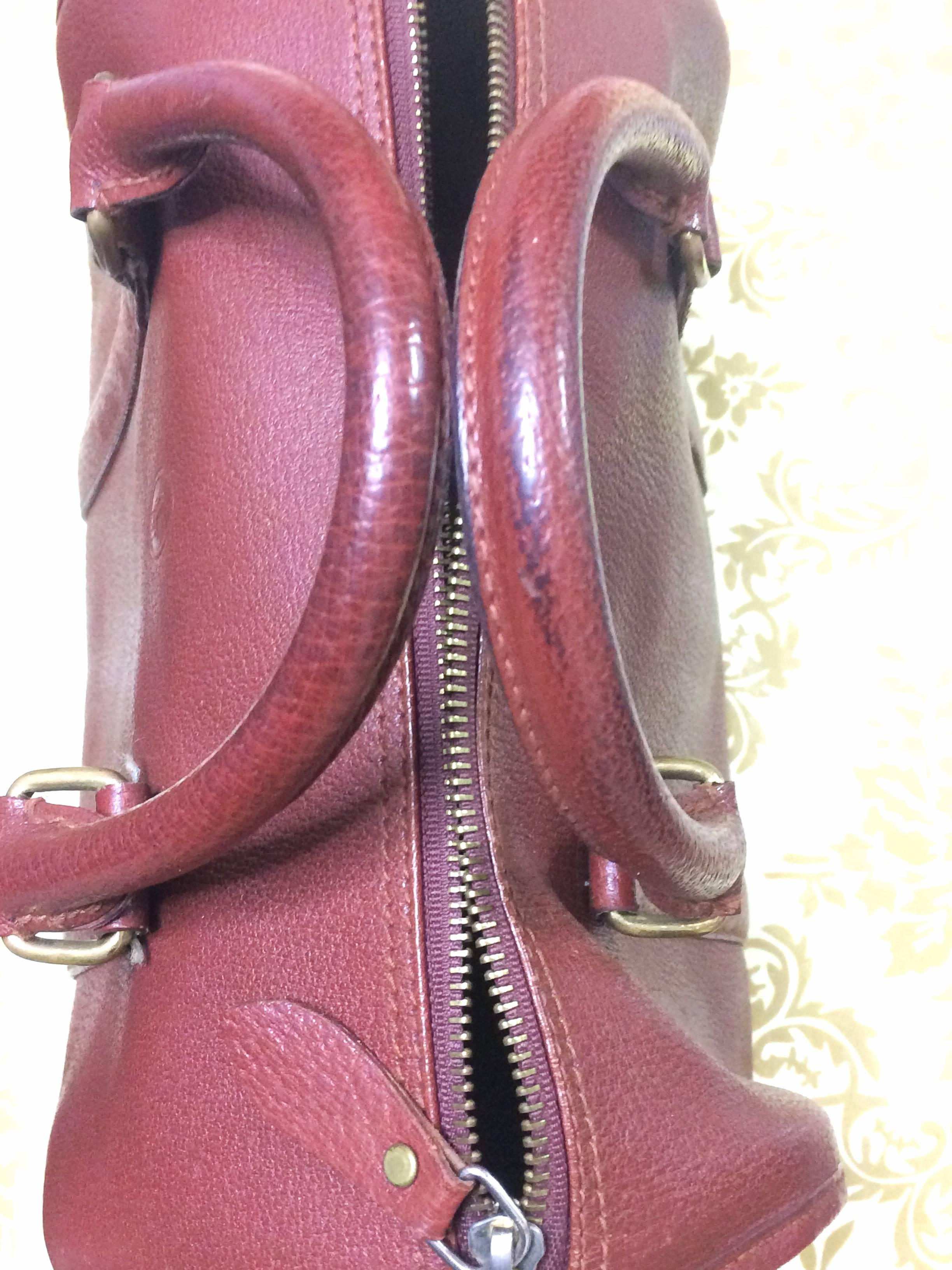 Vintage Ralph Lauren brown leather speedy style bag, mini duffle purse. Classic. In Good Condition For Sale In Kashiwa, Chiba
