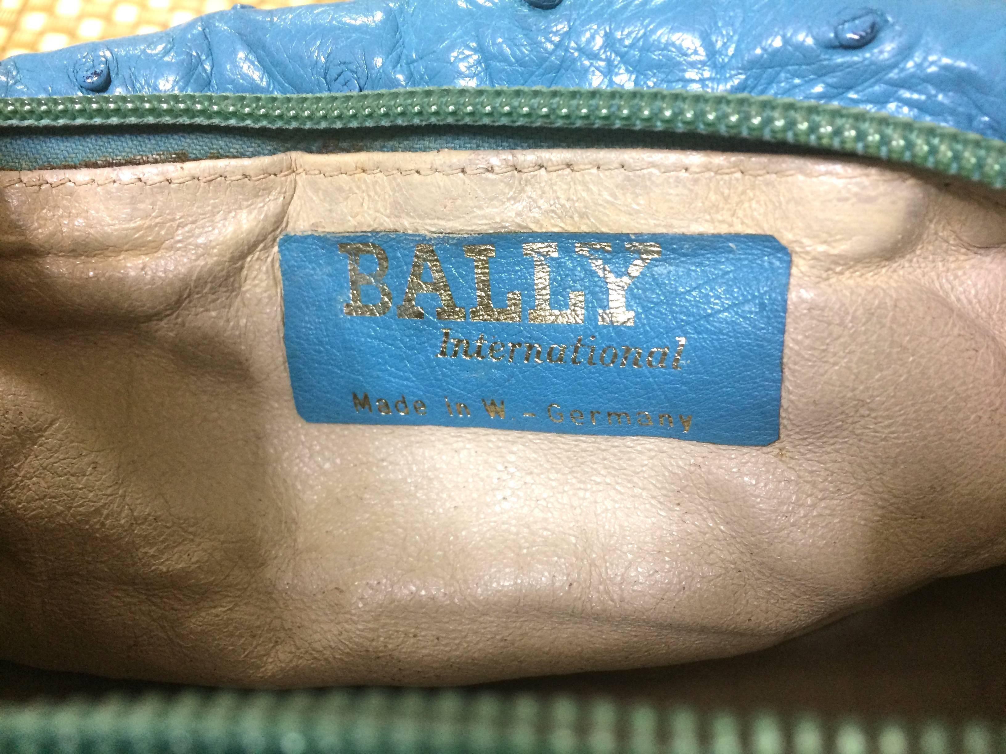 Vintage BALLY genuine dark milky blue ostrich leather drum mini shoulder bag. For Sale 1