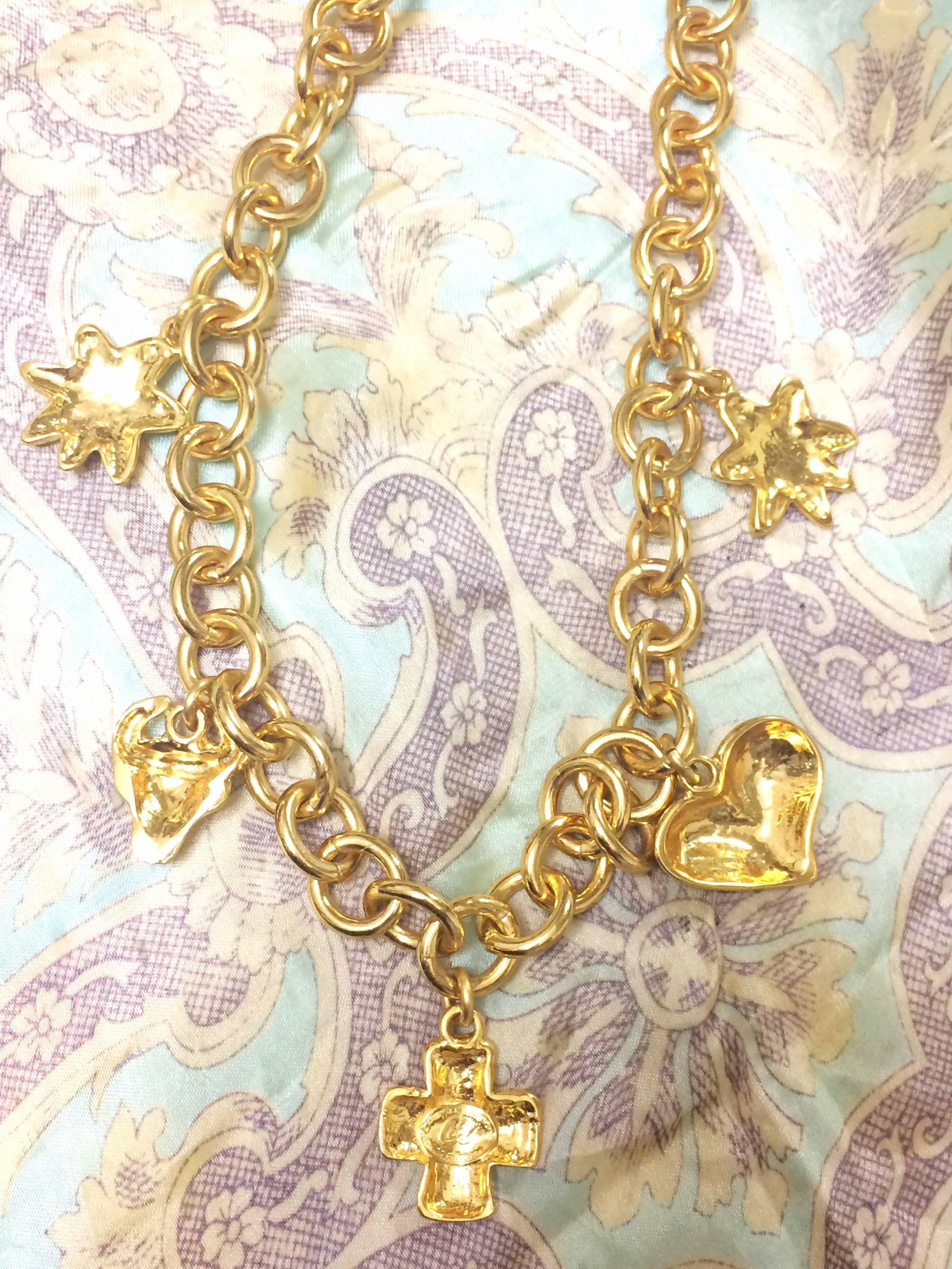 Vintage Christian Lacroix statement necklace with heart mark, star, clover, bull. For Sale 1