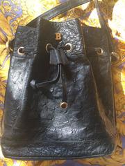 Vintage BALLY genuine black ostrich leather hobo bucket shoulder bag.