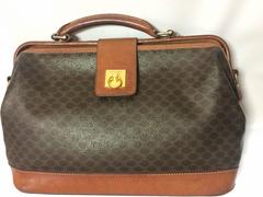 Vintage Celine brown macadam blaison doctor bag with brown leather trimmings.