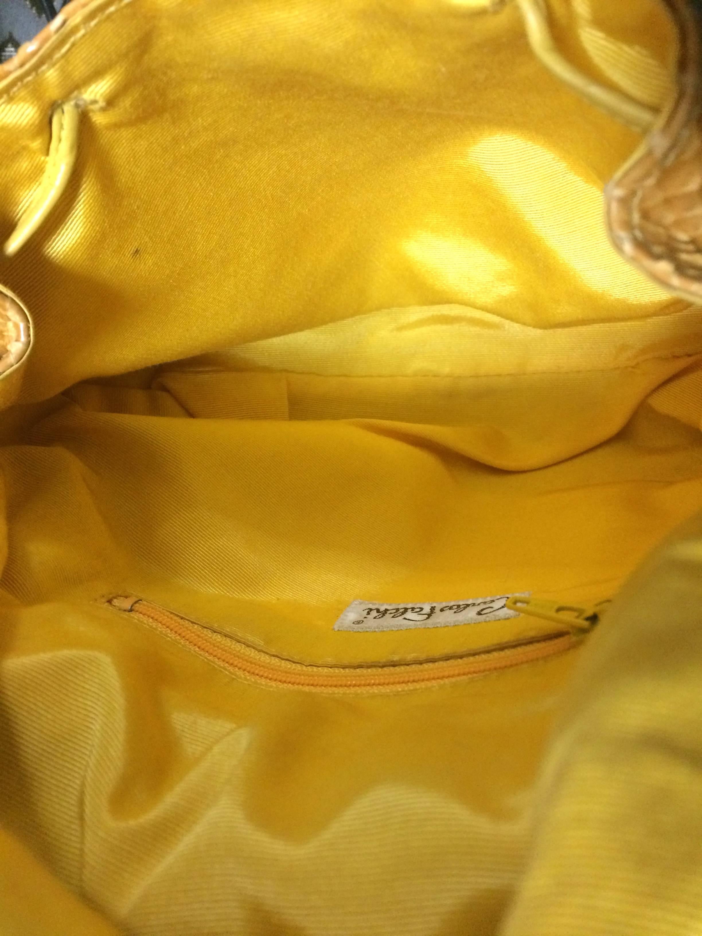 Vintage Carlos Falchi genuine yellow snakeskin shoulder bag in unique round form 3