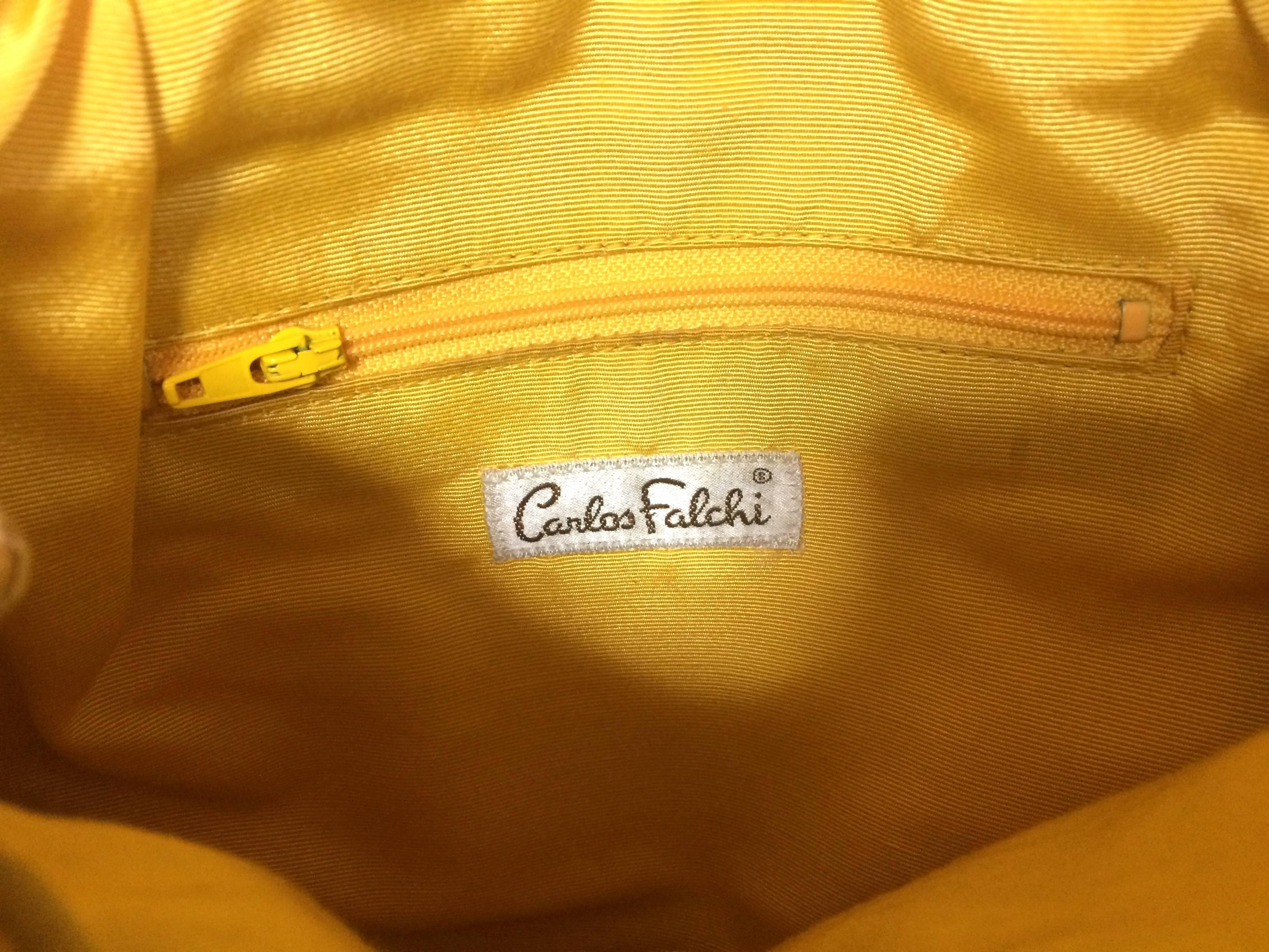 Vintage Carlos Falchi genuine yellow snakeskin shoulder bag in unique round form 2