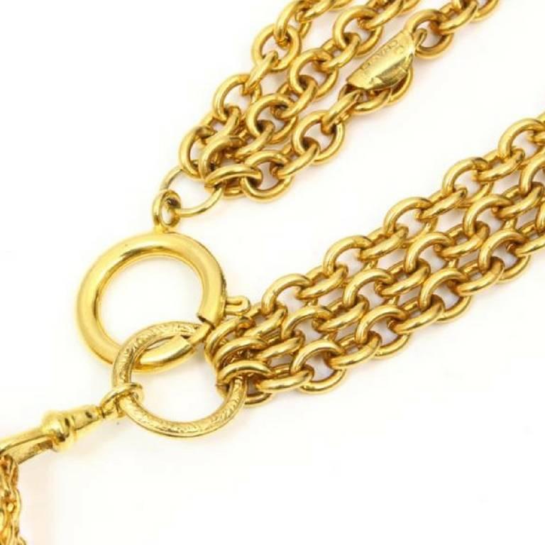 Vintage CHANEL golden double chain long necklace with classic 2.55 bag charm. 2