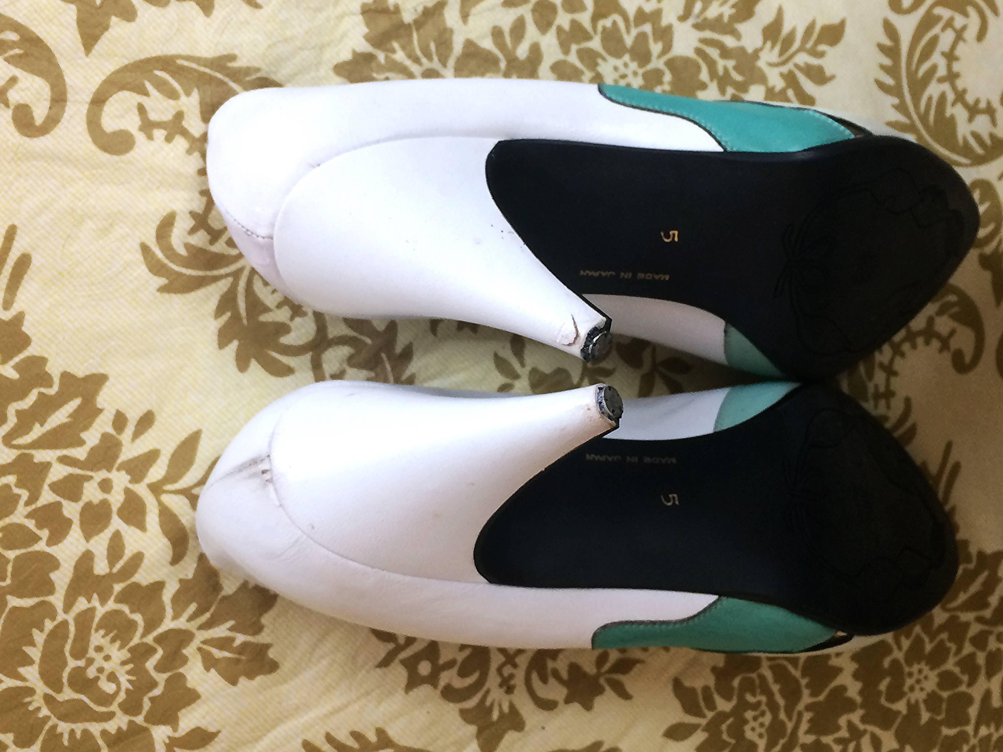 Women's Vintage LANVIN white, light green, and green layered leather shoes, pumps. 6-6.5