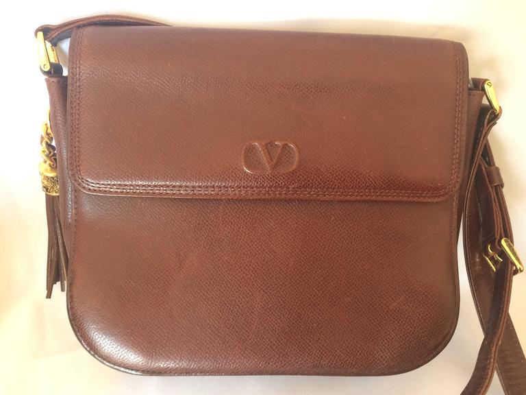 Vintage Valentino Garavani dark brown leather shoulder bag with tassel