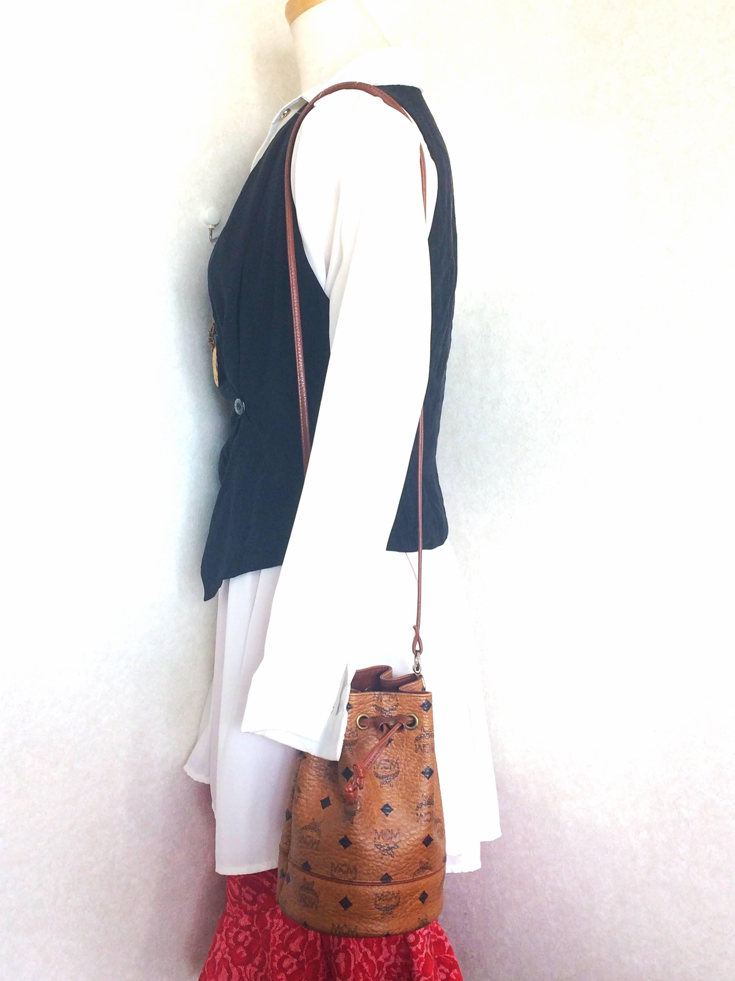 Vintage MCM brown monogram small hobo bucket bag. mini purse. So chic and cute.  2