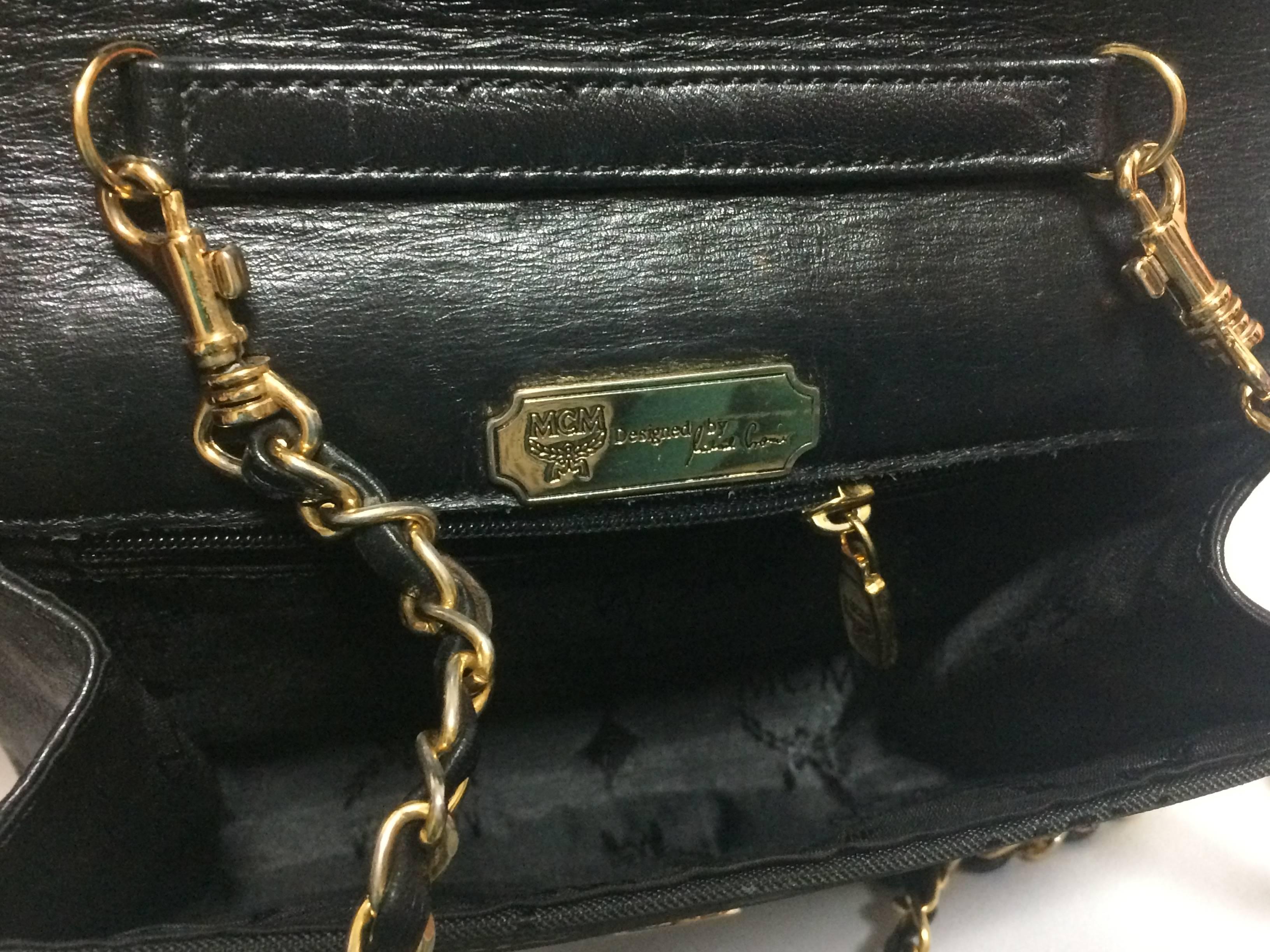 Black Vintage MCM black nylon monogram rare clutch shoulder bag with leather trimmings For Sale