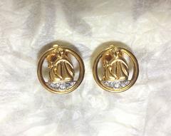 MINT. Vintage Lanvin round earring logo motif and crystal stones. Germany made