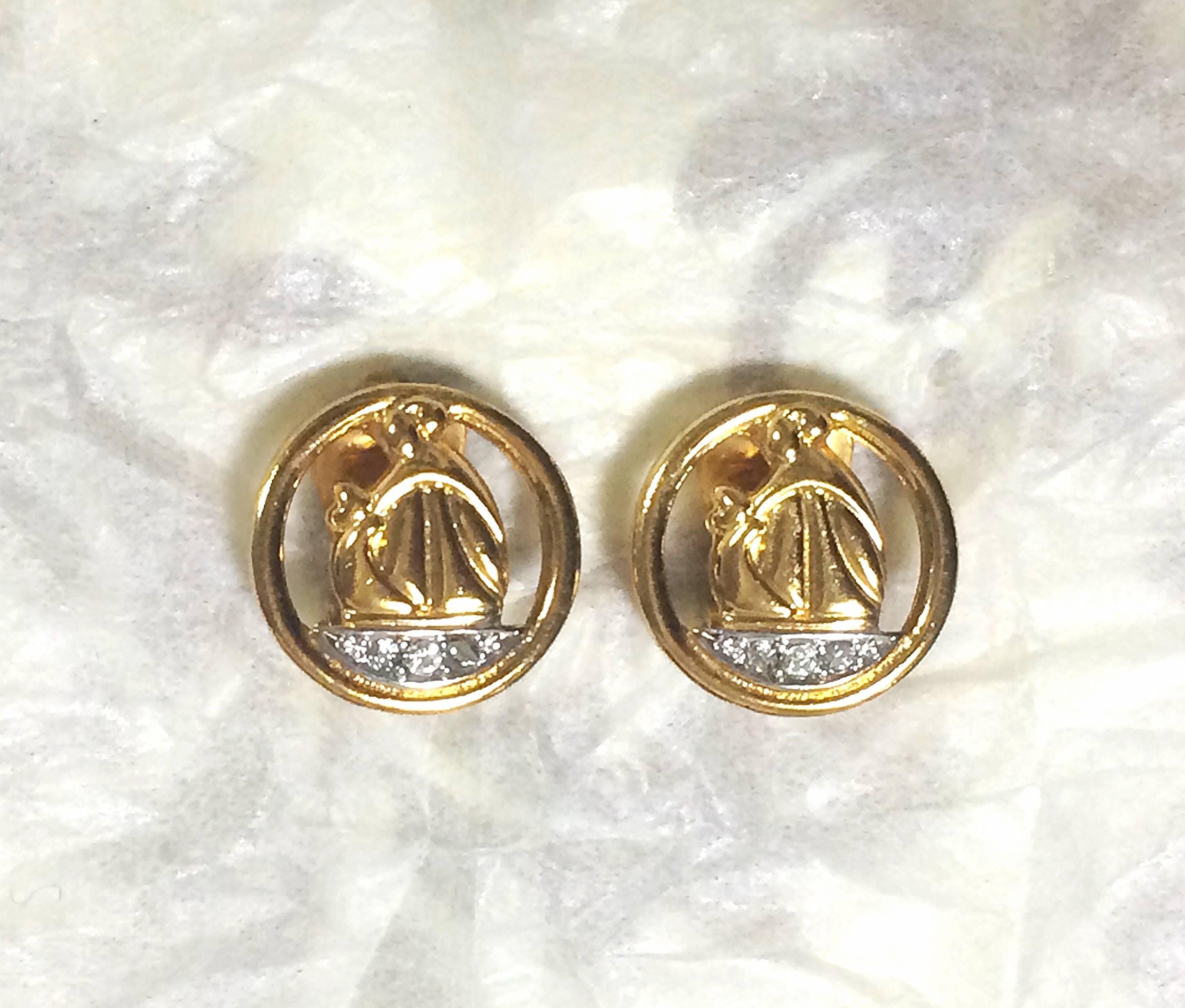 Women's MINT. Vintage Lanvin round earring logo motif and crystal stones. Germany made For Sale