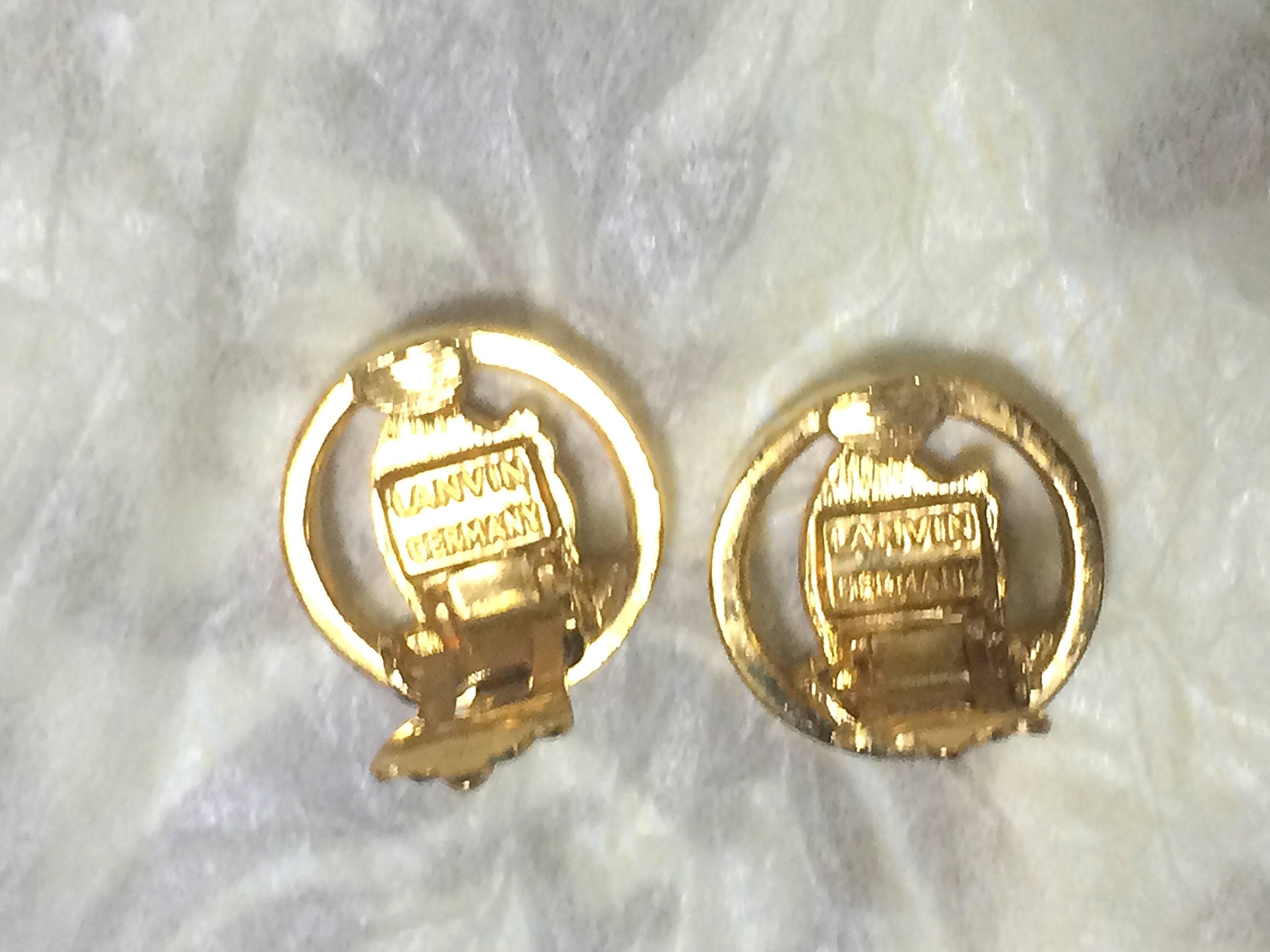 MINT. Vintage Lanvin round earring logo motif and crystal stones. Germany made For Sale 3