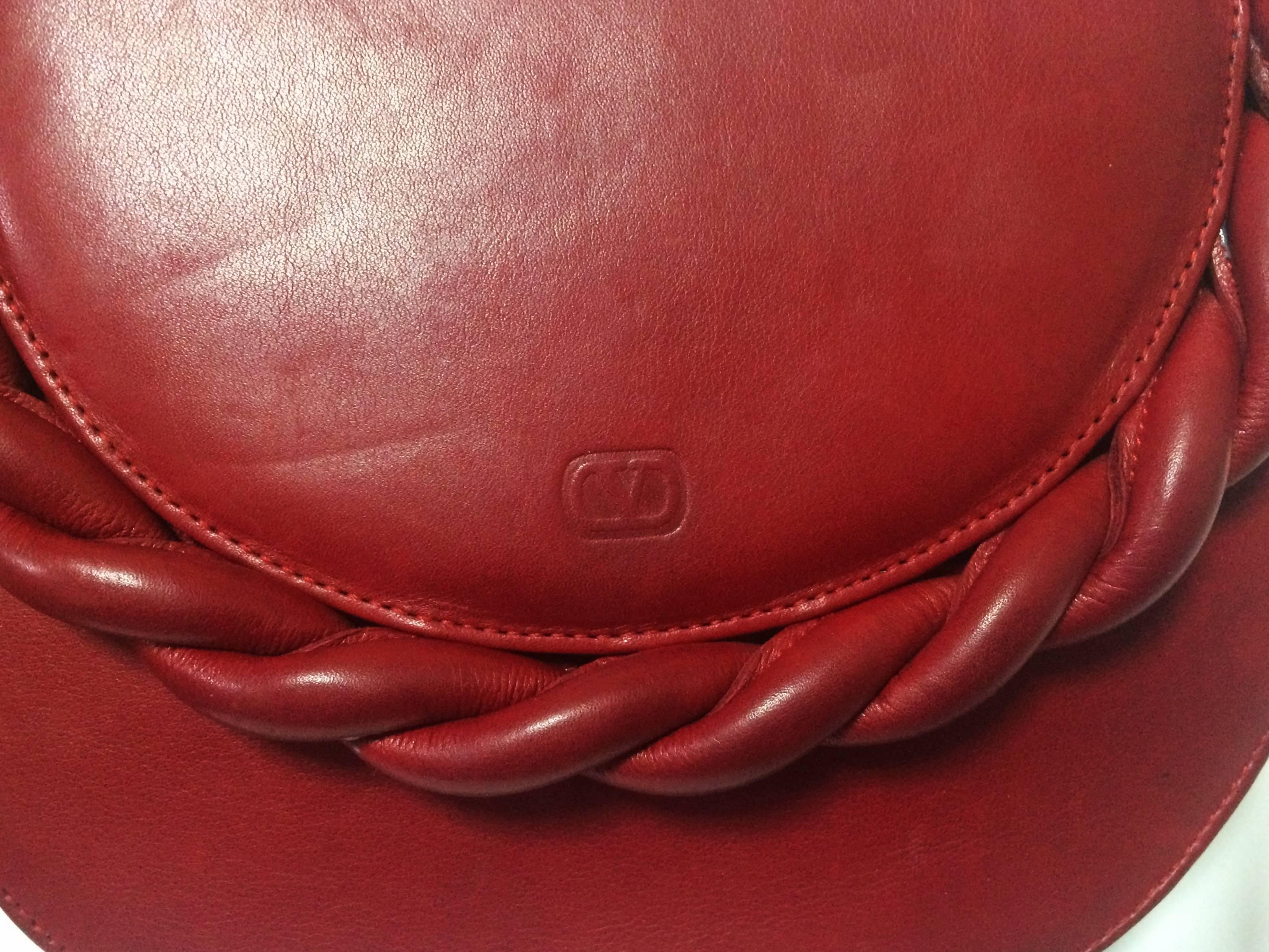 Red Vintage Valentino Garavani deep cherry red leather shoulder bag with twist motif