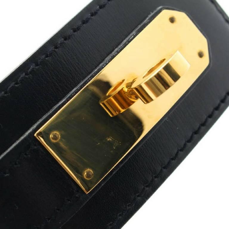 MINT. Vintage HERMES black box calf leather Kelly belt. Stamp V in O, 1992.  1