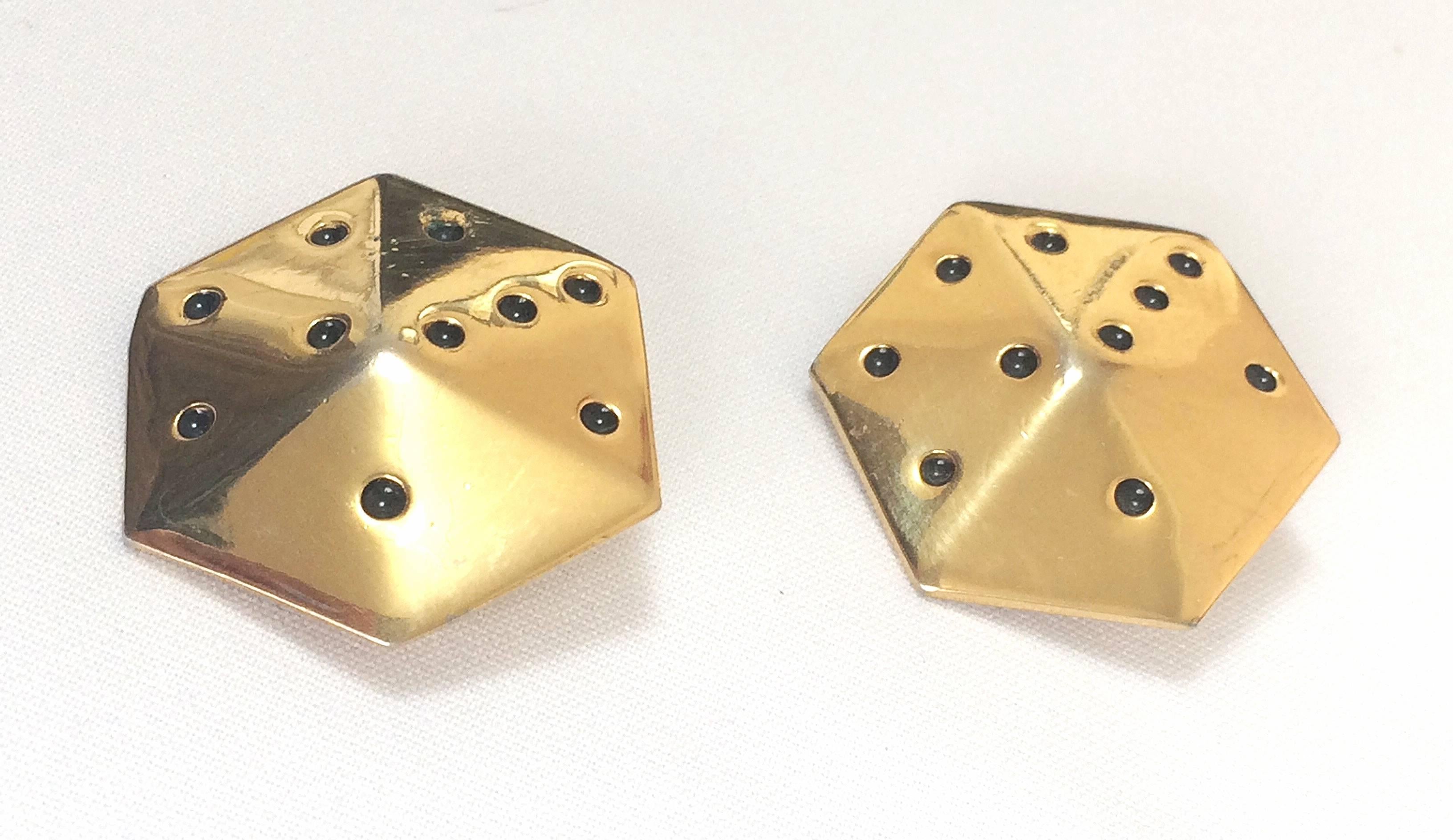 1990s. Vintage ESCADA golden dice cube design earrings. Perfect vintage jewelry gift.

1990s. Vintage ESCADA golden dice cube design earrings. Perfect vintage jewelry gift.
Fun design in dice!
Classic simplicity that would never go out of