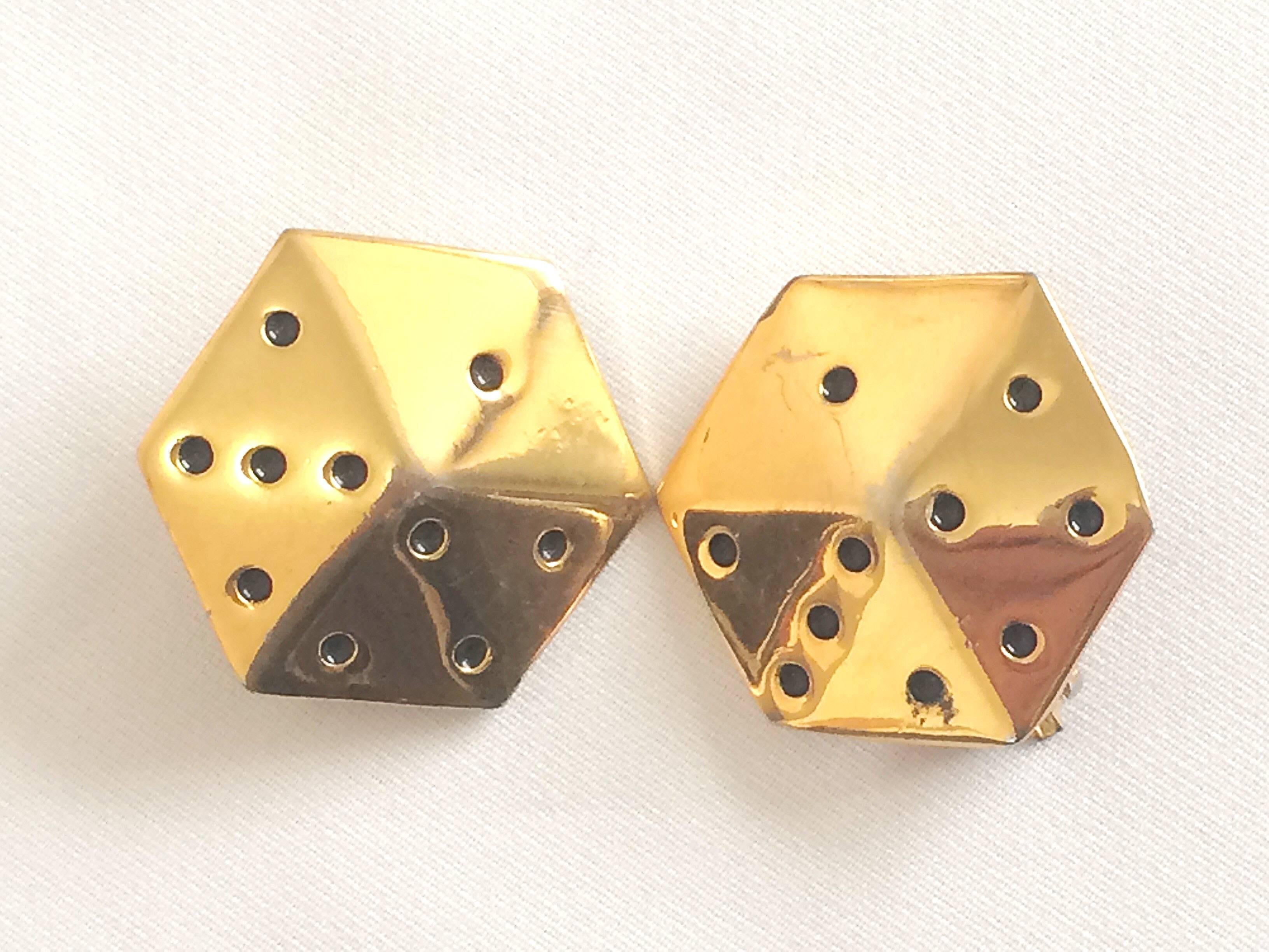 gold dice earrings