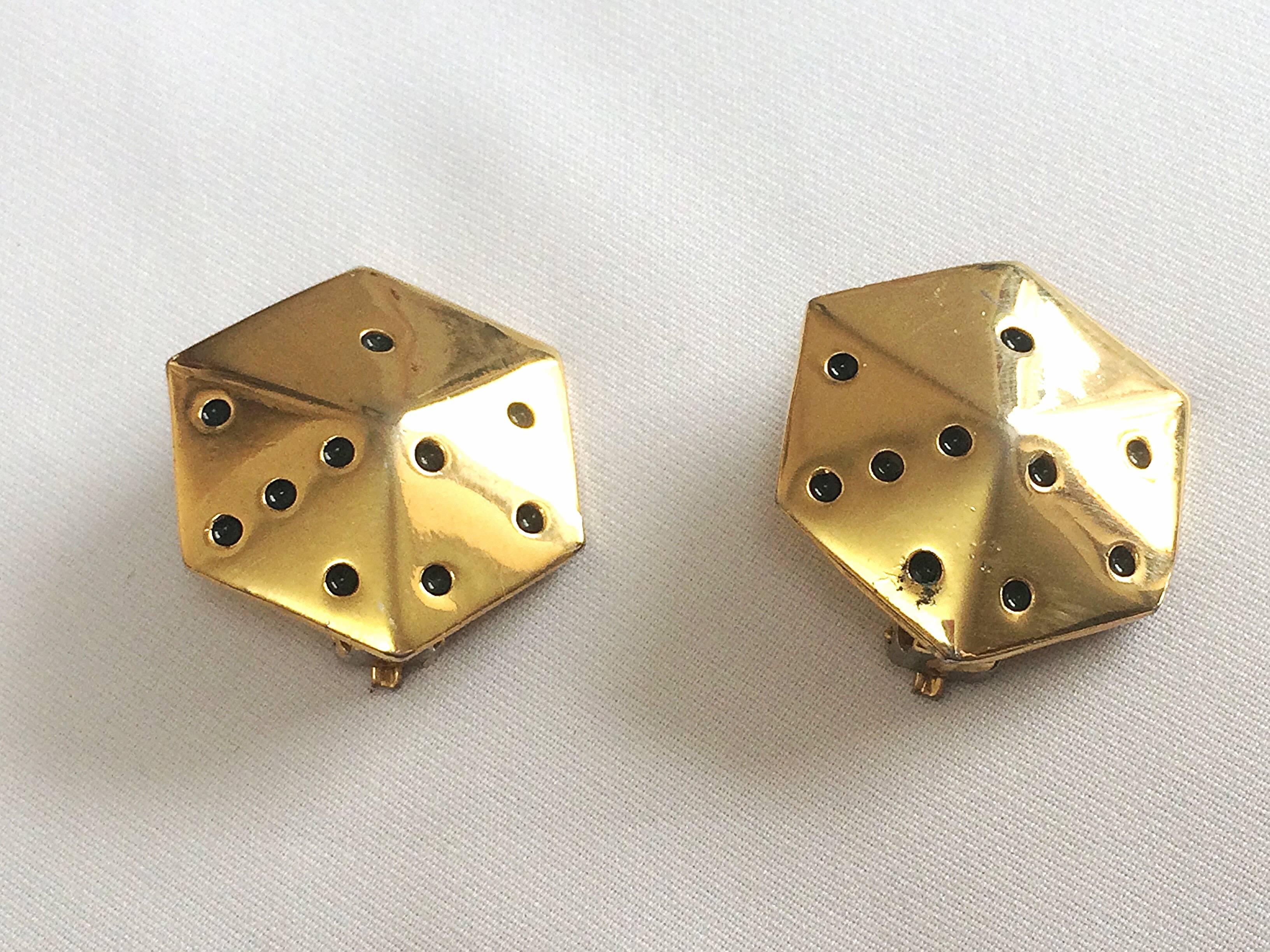 Women's Vintage ESCADA golden dice cube design earrings. Perfect vintage jewelry gift. For Sale