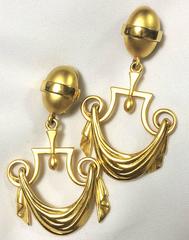Vintage Karl Lagerfeld golden dangling earrings in drapery window curtain design